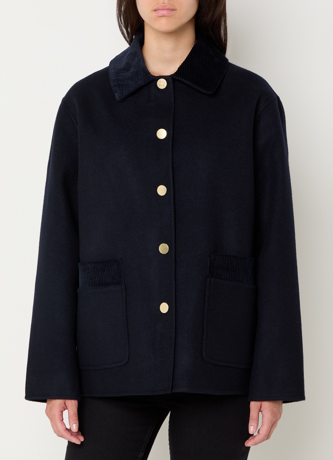Claudie Pierlot Mantel in wolblend met opgestikte zakken - detail donkerblauw