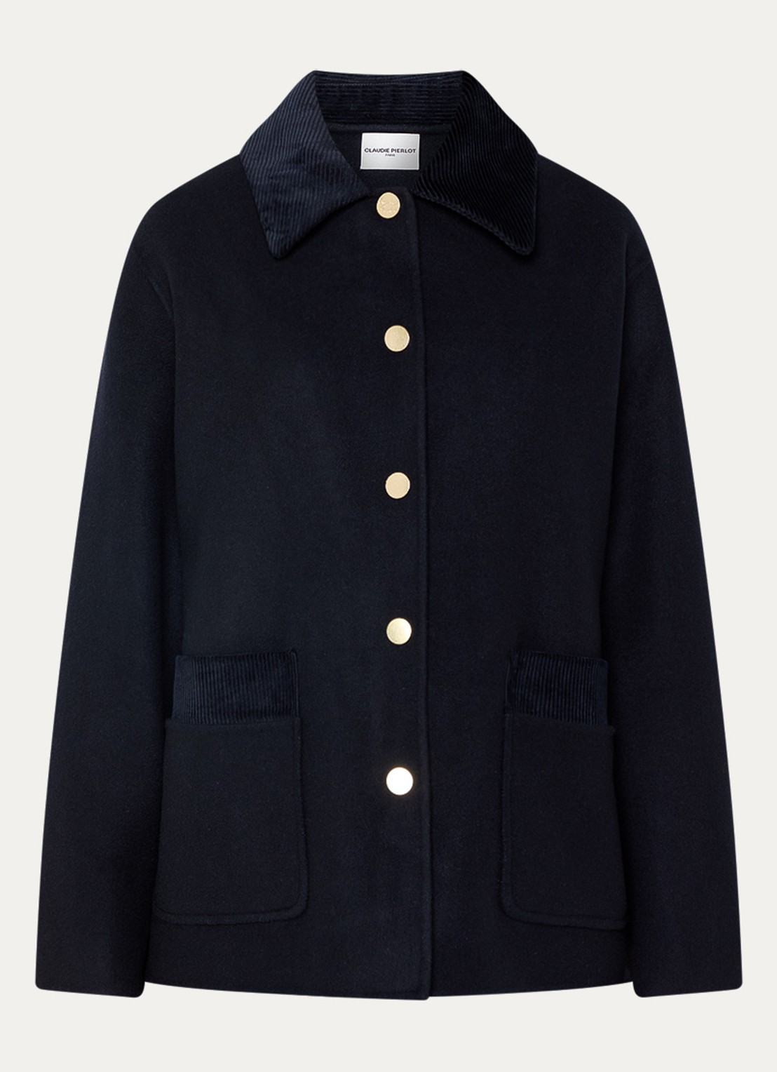 Claudie Pierlot Mantel in wolblend met opgestikte zakken - voorkant 2 donkerblauw