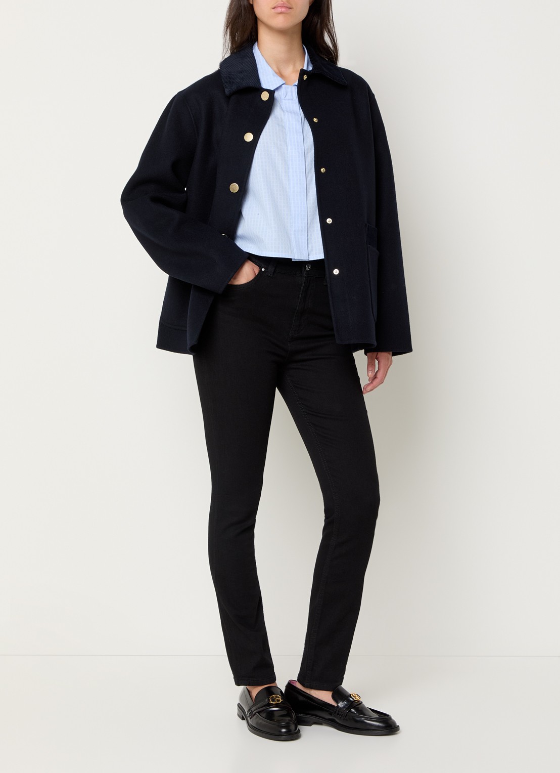 Claudie Pierlot Mantel in wolblend met opgestikte zakken - voorkant 3 donkerblauw
