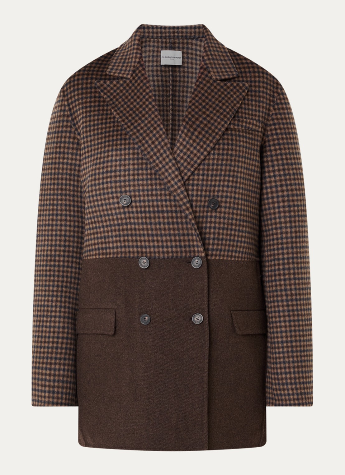 Claudie Pierlot Mantel in wolblend met pied-de-poule dessin - voorkant 3 camel
