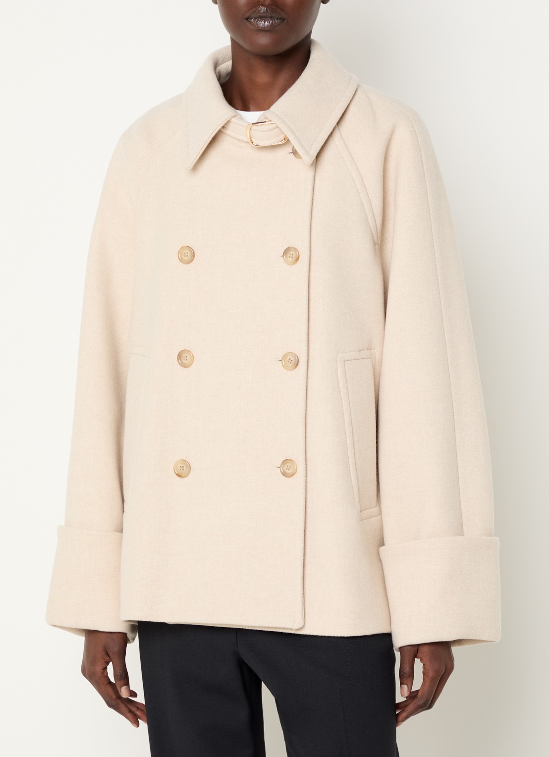 Claudie Pierlot Mantel in wolblend met steekzakken - detail beige