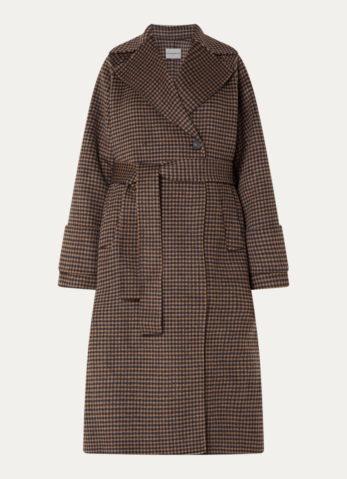 Claudie Pierlot Mantel van wol met pied-de-poule dessin - voorkant 3 camel