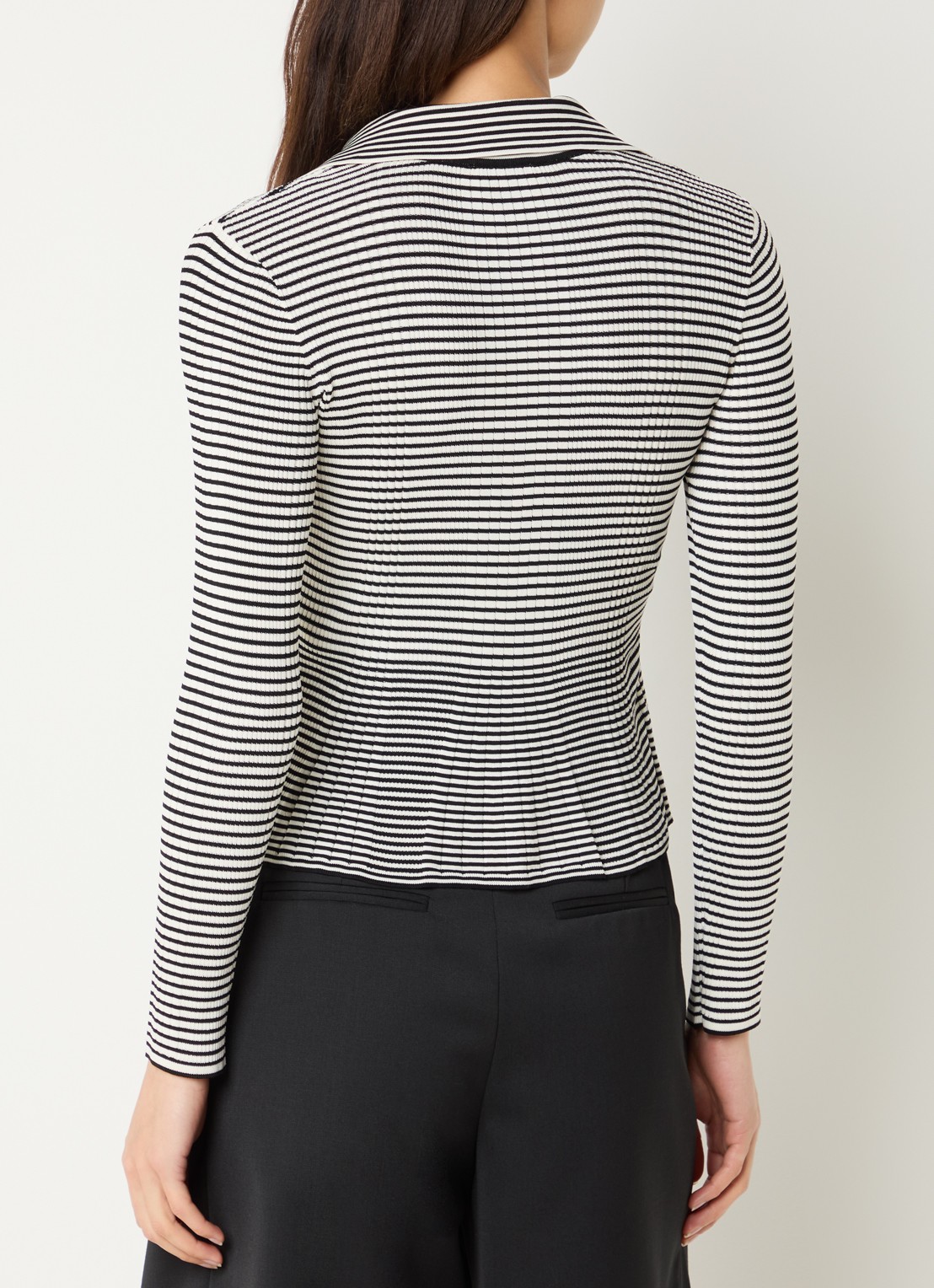 Claudie Pierlot Mantessa ribgebreide top met streepprint en V-hals - achterkant 4 wit
