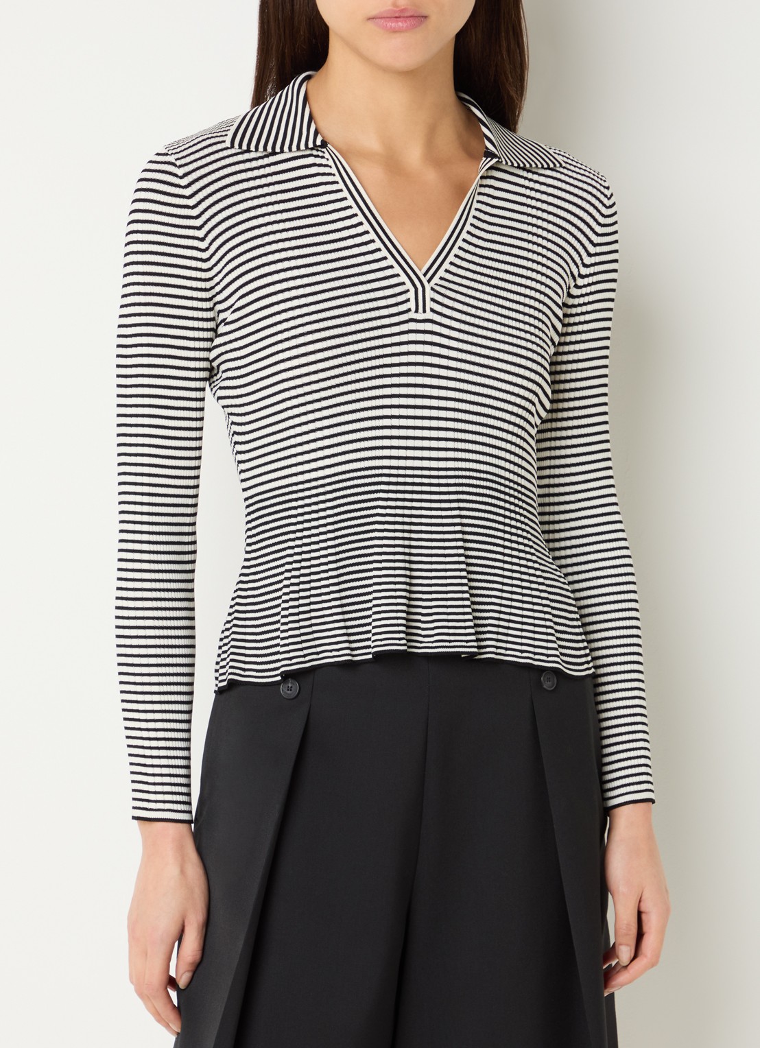 Claudie Pierlot Mantessa ribgebreide top met streepprint en V-hals - detail wit