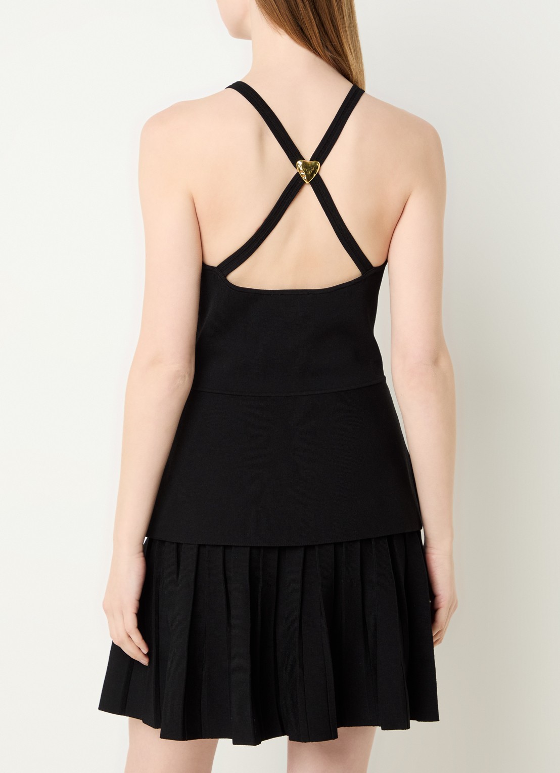 Claudie Pierlot Manuci fijngebreide mini jurk met peplum en plissé - achterkant 4 zwart