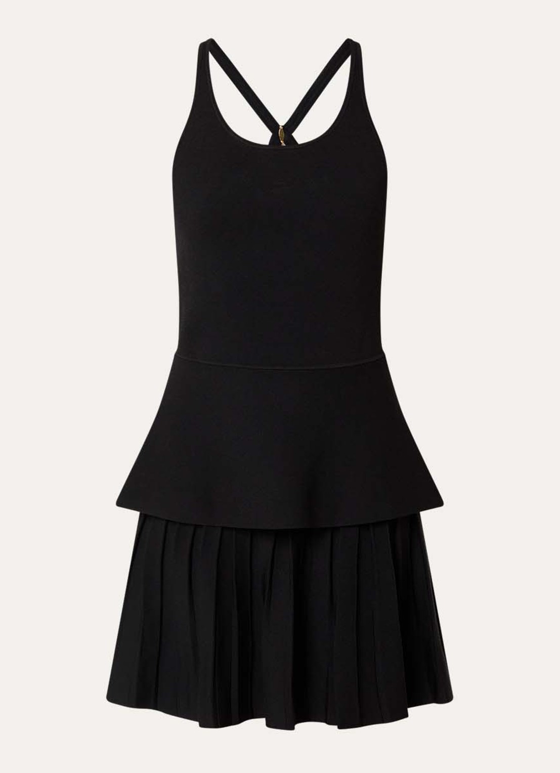Claudie Pierlot Manuci fijngebreide mini jurk met peplum en plissé - voorkant zwart