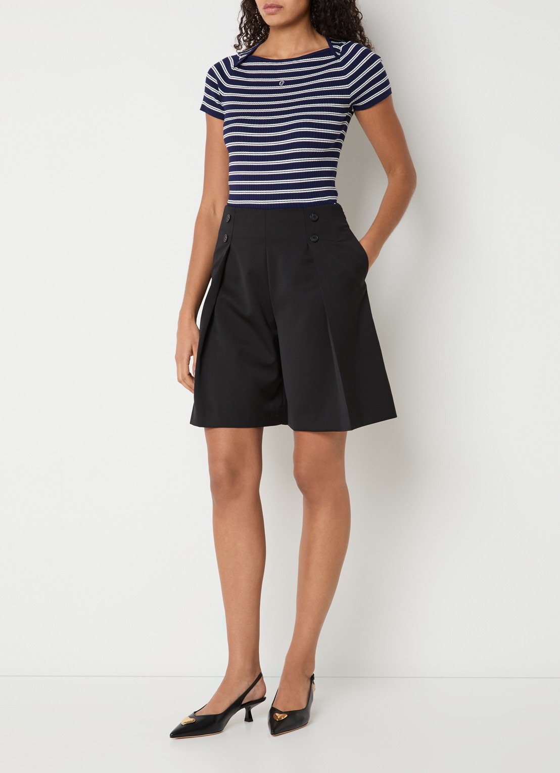 Claudie Pierlot Manzai ribgebreide top met streepprint - voorkant 2 donkerblauw