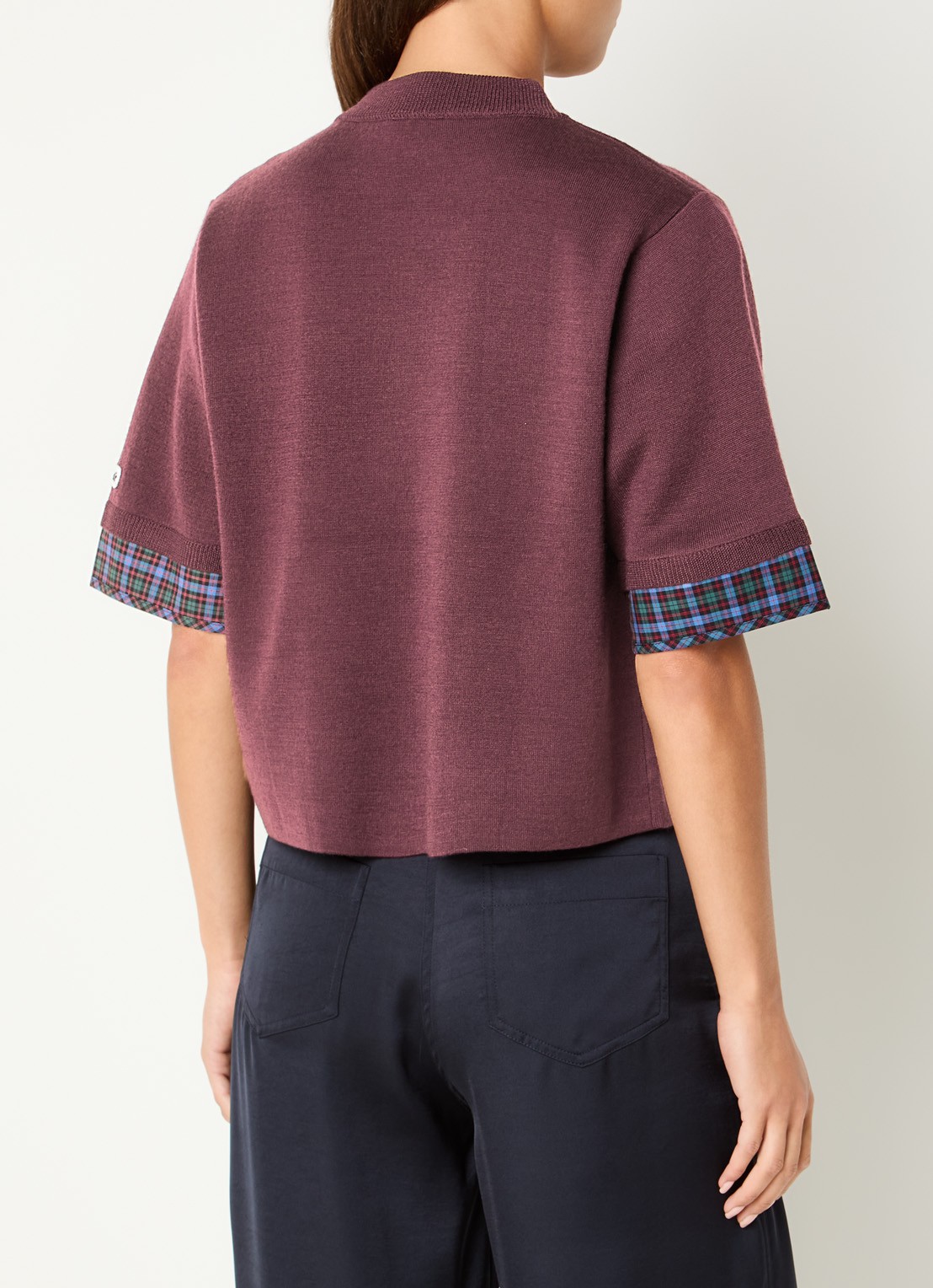 Claudie Pierlot Marayure fijngebreide T-shirt in wolblend met ronde hals - achterkant 4 aubergine