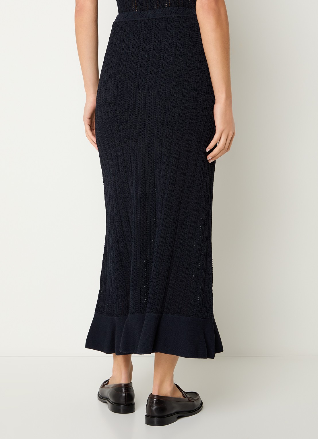 Claudie Pierlot Marc grofgebreide midi rok met sierknopen - achterkant donkerblauw