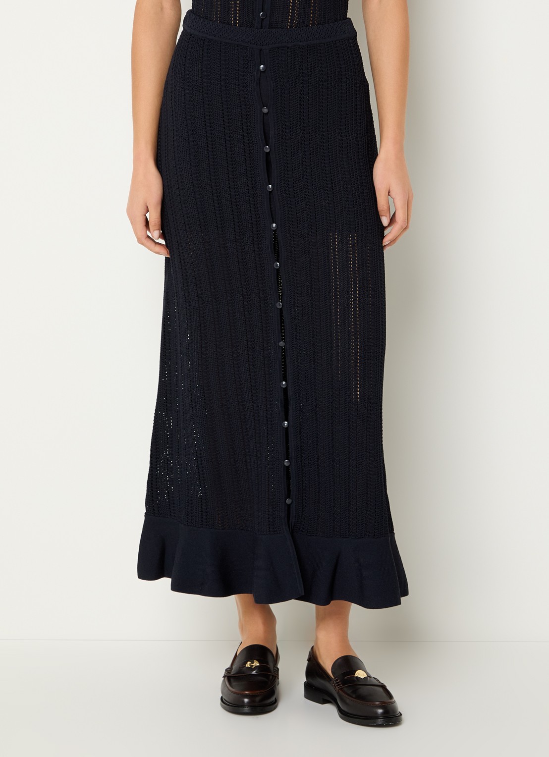 Claudie Pierlot Marc grofgebreide midi rok met sierknopen - detail 2 donkerblauw
