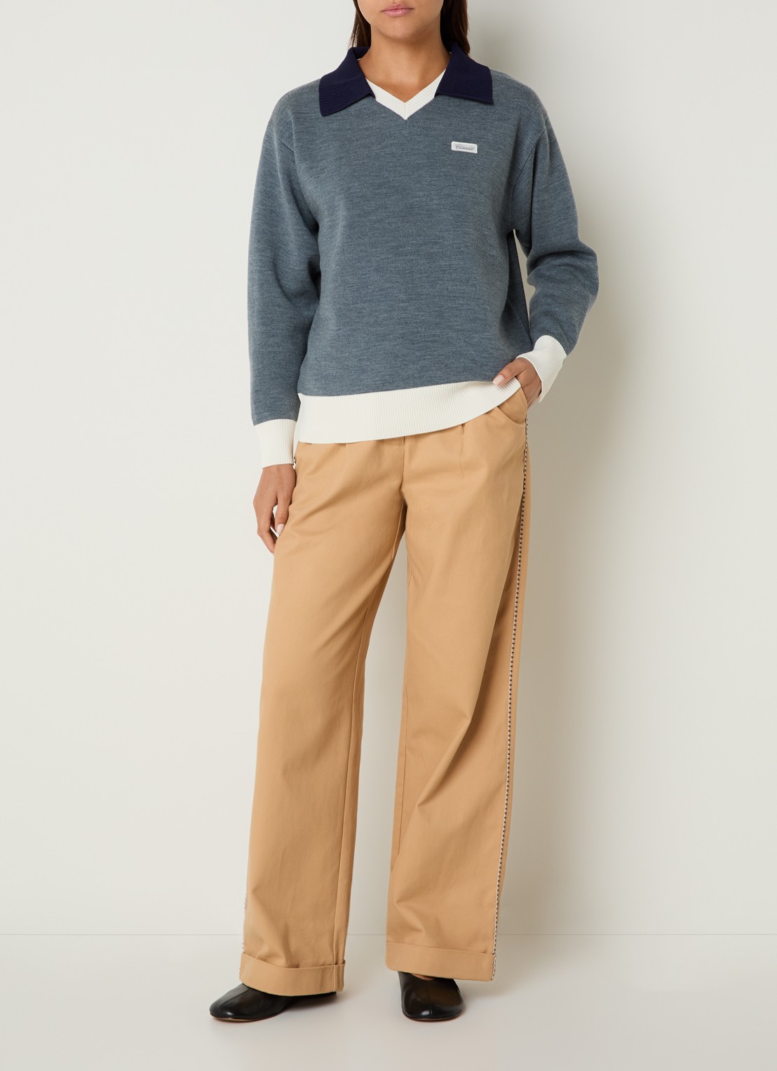Claudie Pierlot Marinette sweater met kraag - voorkant 4 staalblauw