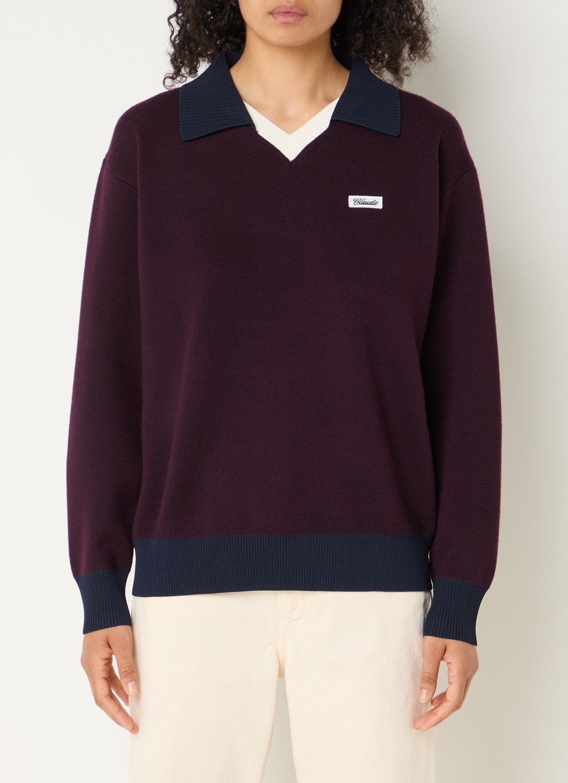 Claudie Pierlot Marinette sweater met kraag - detail 4 middengrijs