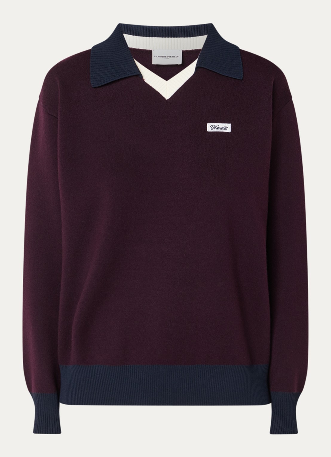 Claudie Pierlot Marinette sweater met kraag - voorkant 2 middengrijs