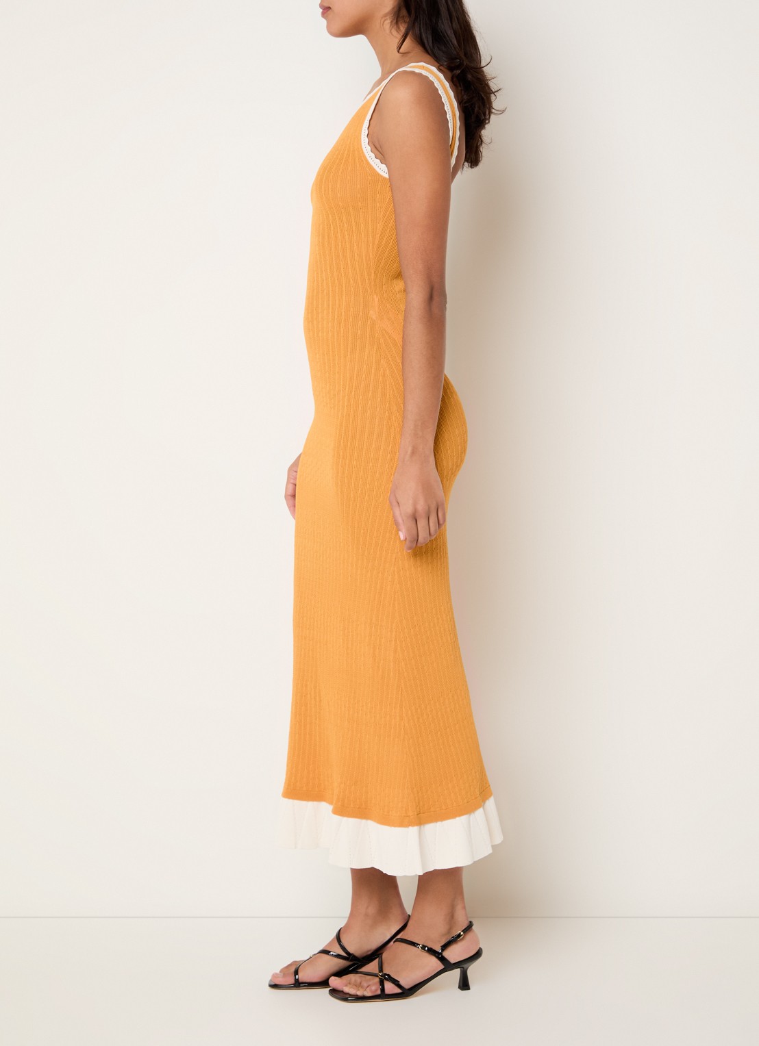 Claudie Pierlot Marletta kabelgebreide maxi jurk met volant - voorkant 3 donkeroranje