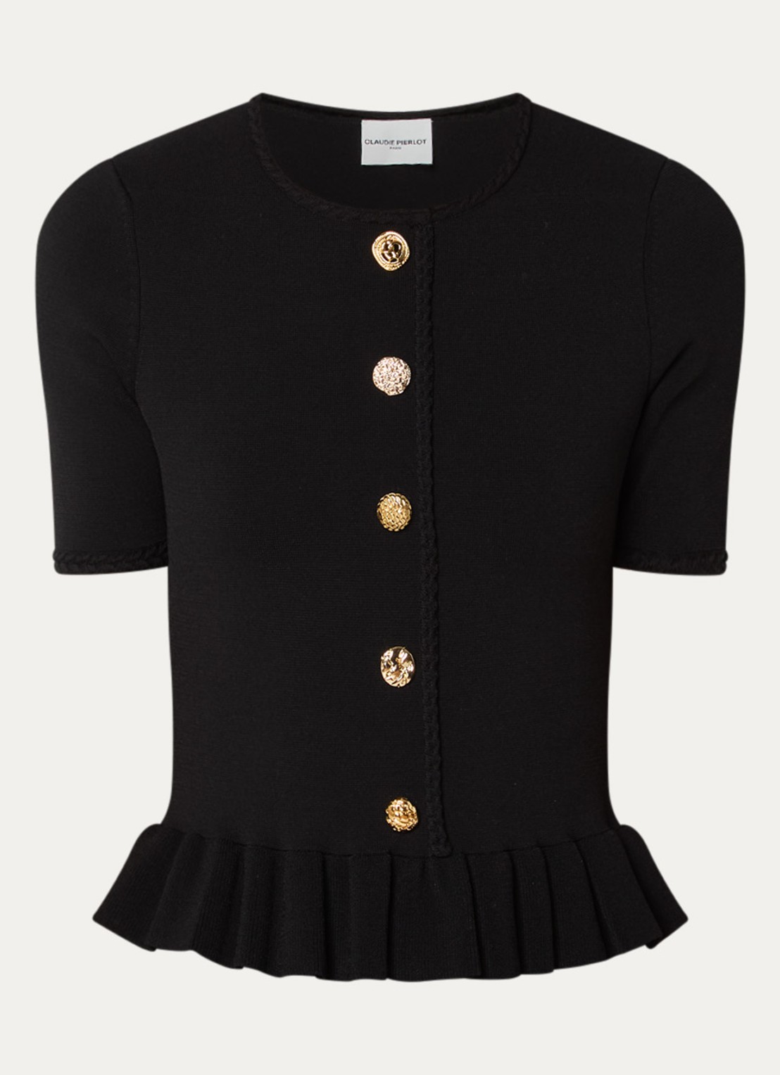 Claudie Pierlot Marquise top met sierknopen en peplum - voorkant zwart