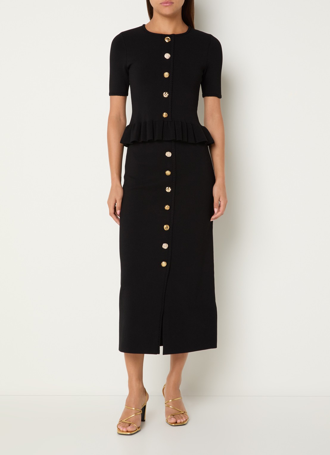 Claudie Pierlot Marquise top met sierknopen en peplum - voorkant 2 zwart