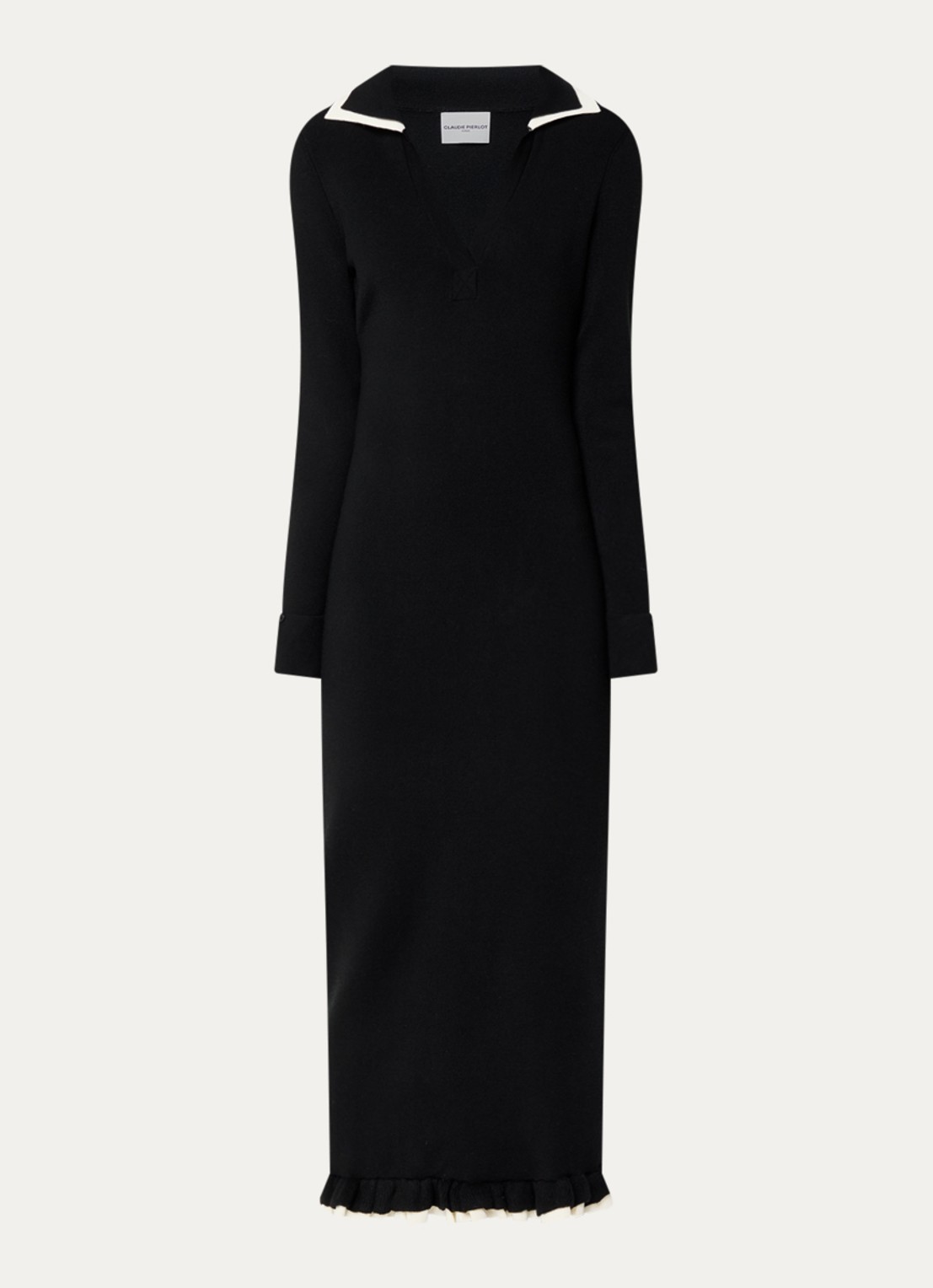 Claudie Pierlot Maxi jurk in wolblend met split - voorkant zwart