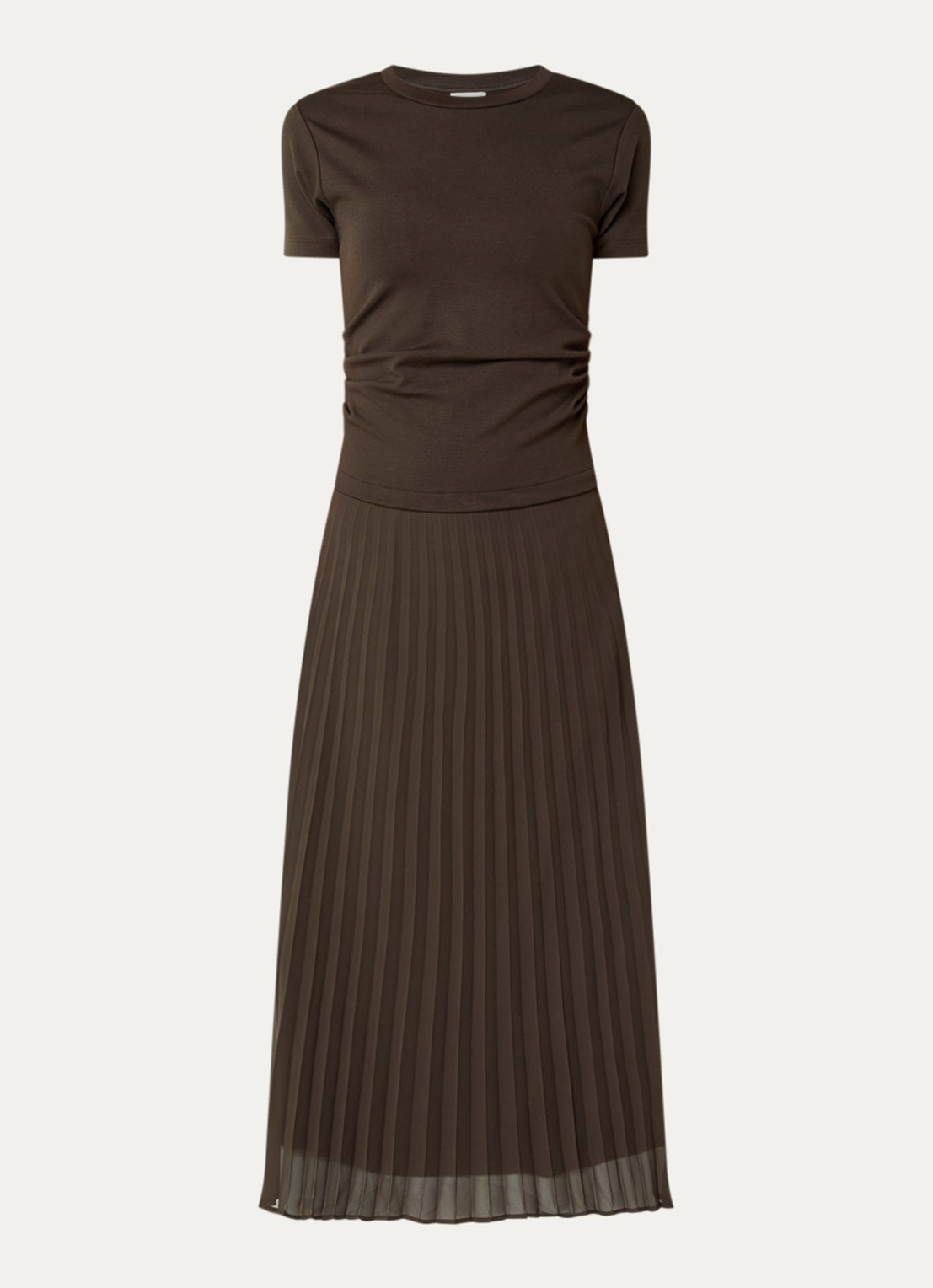 Claudie Pierlot Maxi jurk met plissé - voorkant 2 donkerbruin