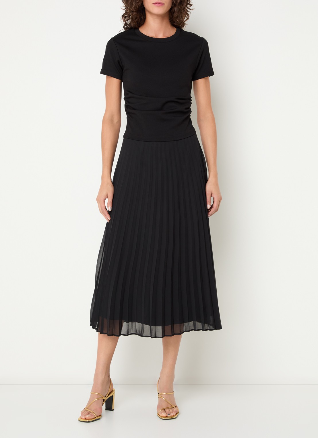 Claudie Pierlot Maxi jurk met plissé - detail 4 zwart