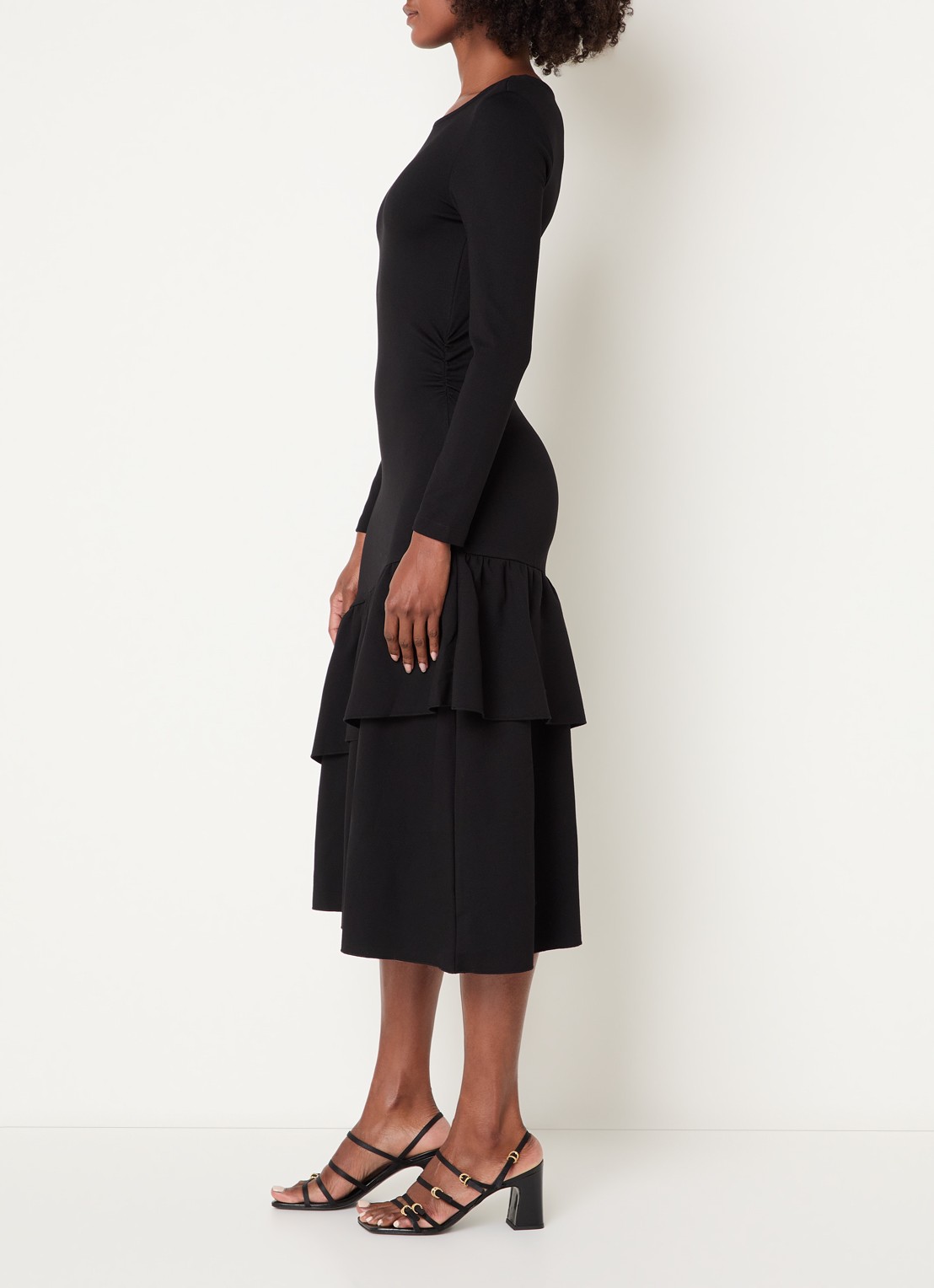 Claudie Pierlot Maxi jurk met volant - voorkant 4 zwart