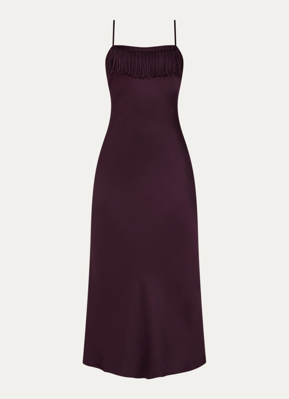 Claudie Pierlot Maxi jurk van satijn met franjes - voorkant aubergine
