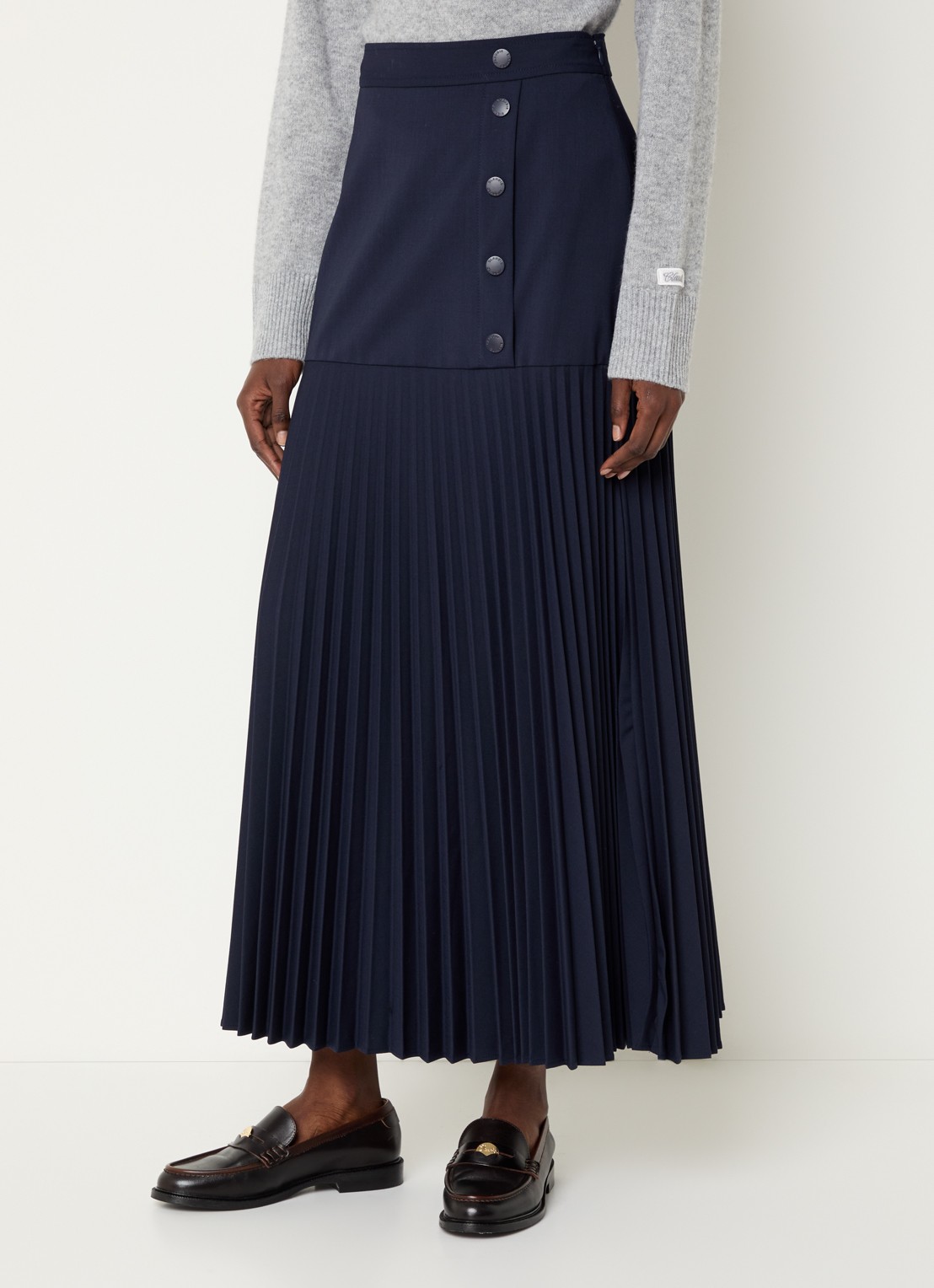 Claudie Pierlot Maxi rok met plooien - detail 4 donkerblauw