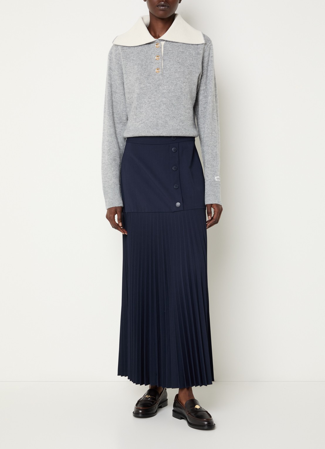 Claudie Pierlot Maxi rok met plooien - voorkant 3 donkerblauw