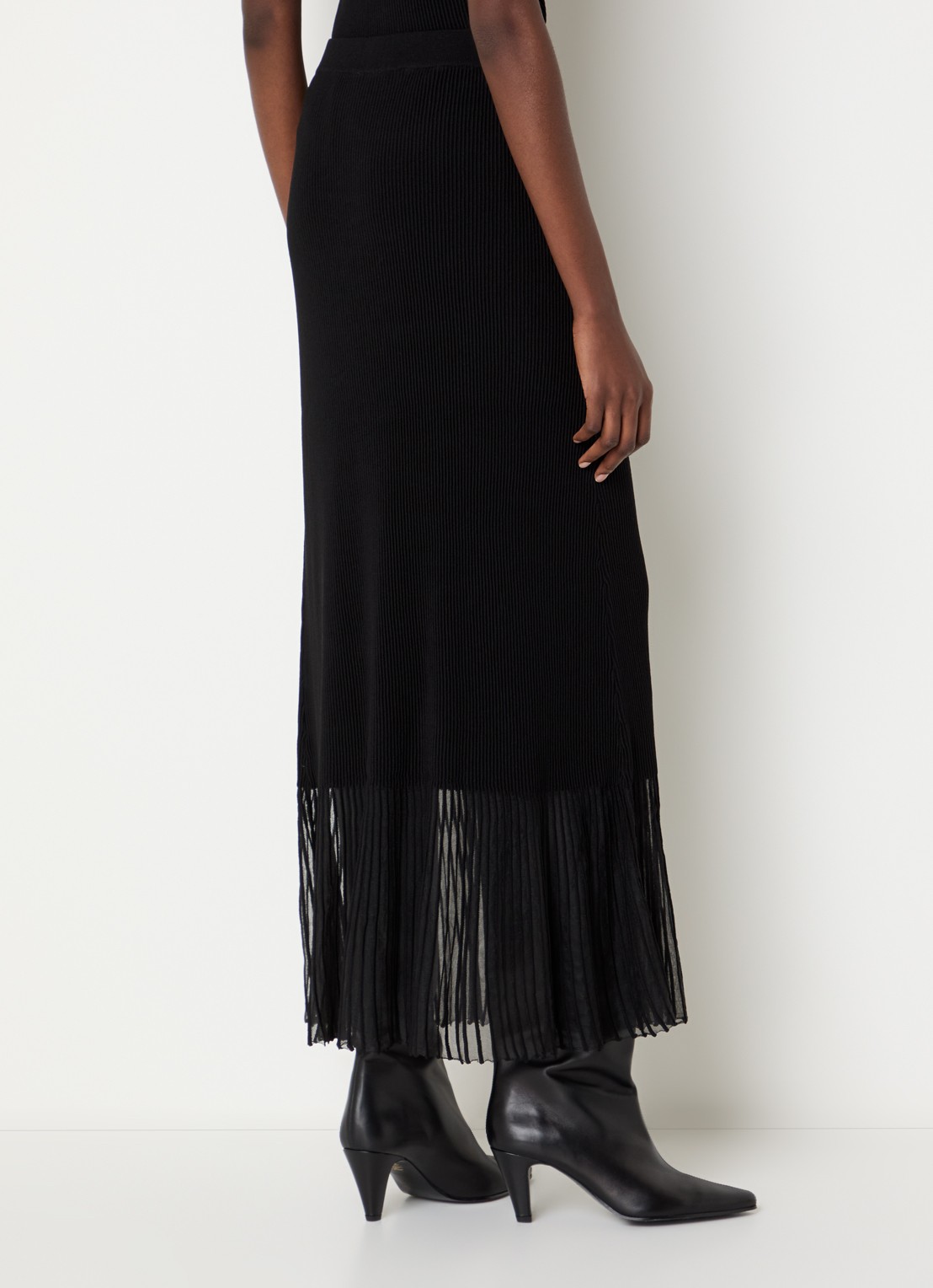 Claudie Pierlot Maxi rok met ribstructuur en details van mesh - achterkant 4 zwart