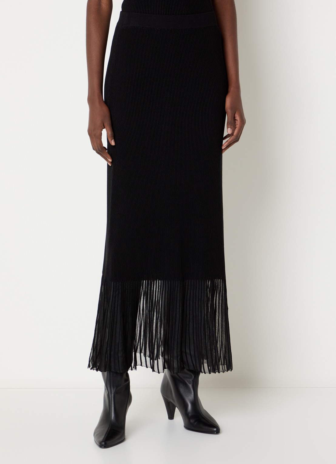 Claudie Pierlot Maxi rok met ribstructuur en details van mesh - detail zwart