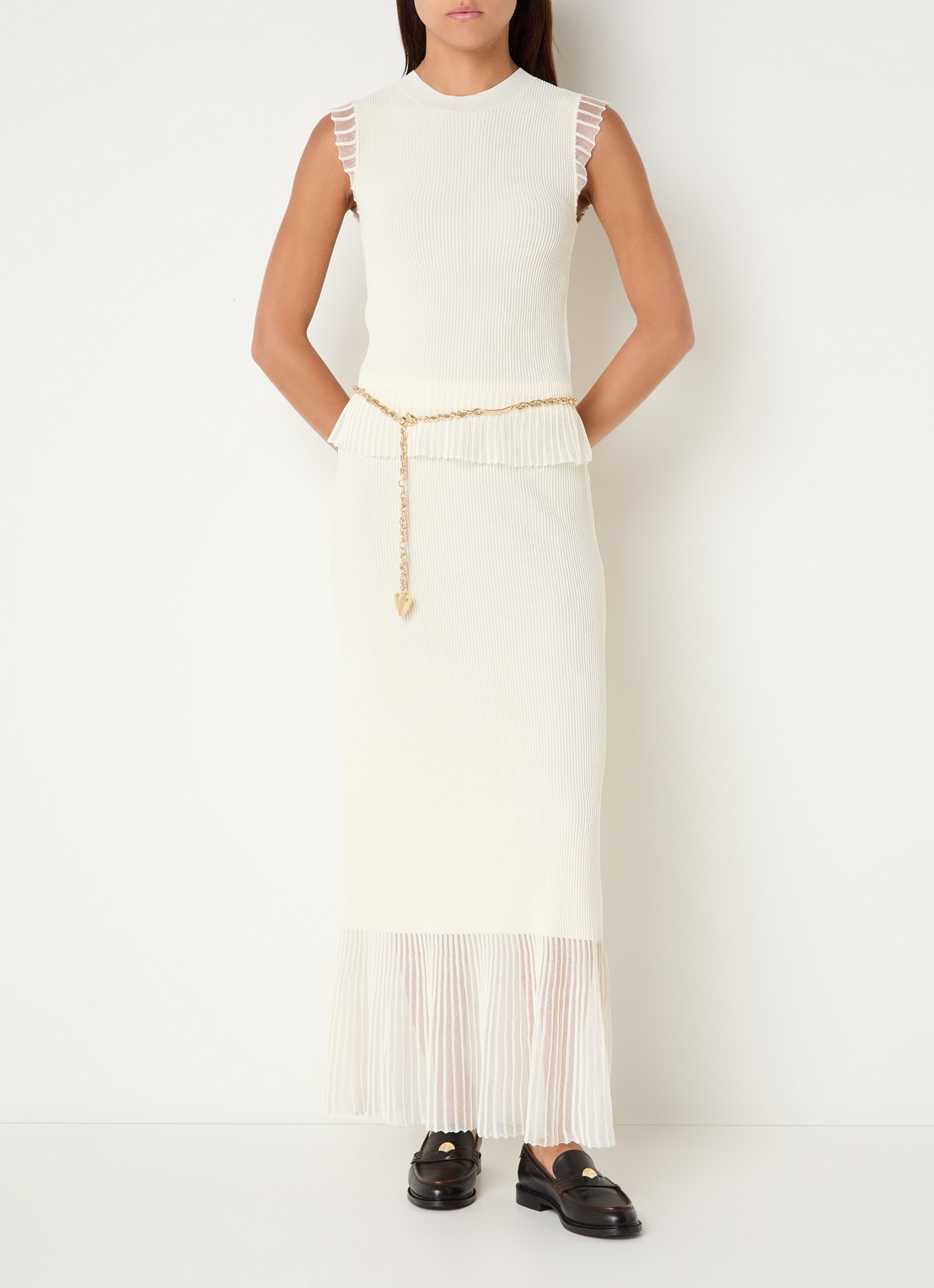 Claudie Pierlot Maxi rok met ribstructuur - voorkant 3 gebroken wit