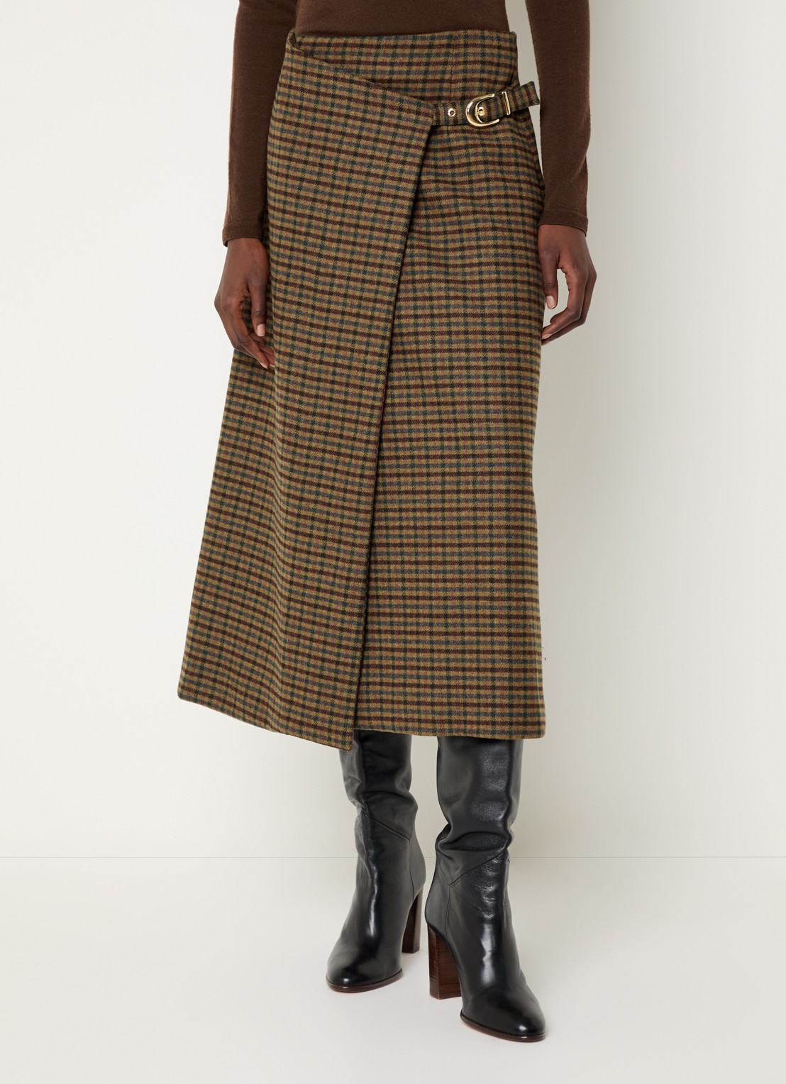 Claudie Pierlot Maxi rok met ruitdessin - detail 4 camel