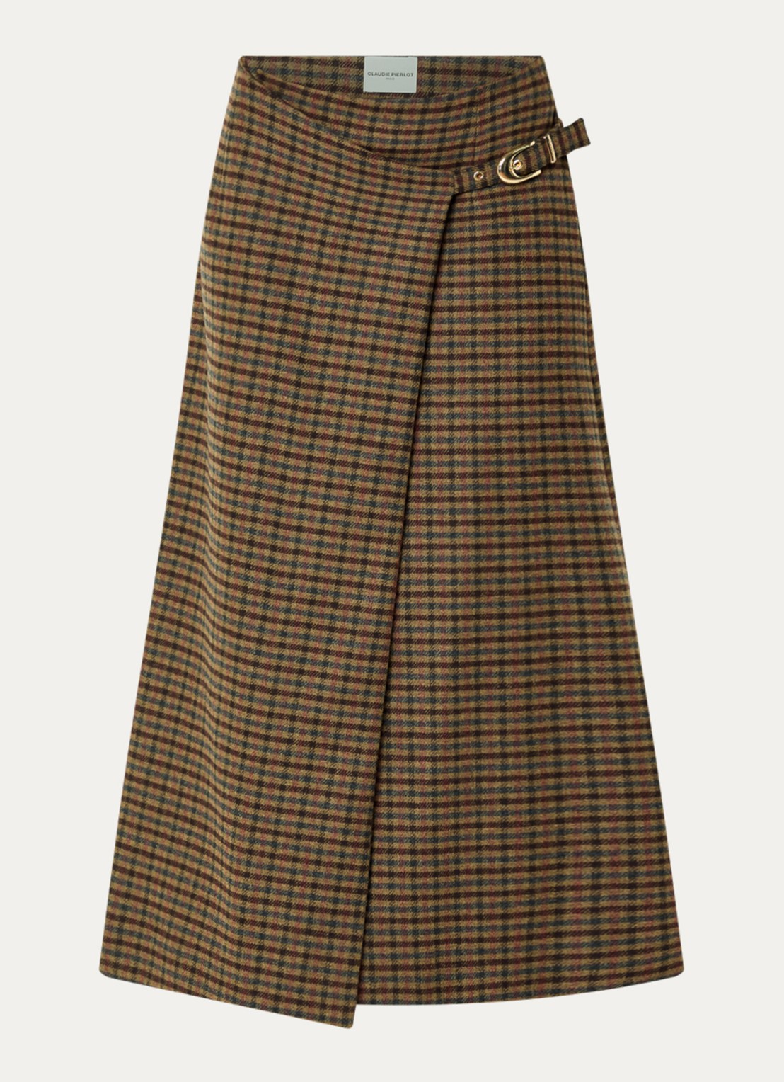 Claudie Pierlot Maxi rok met ruitdessin - voorkant 2 camel