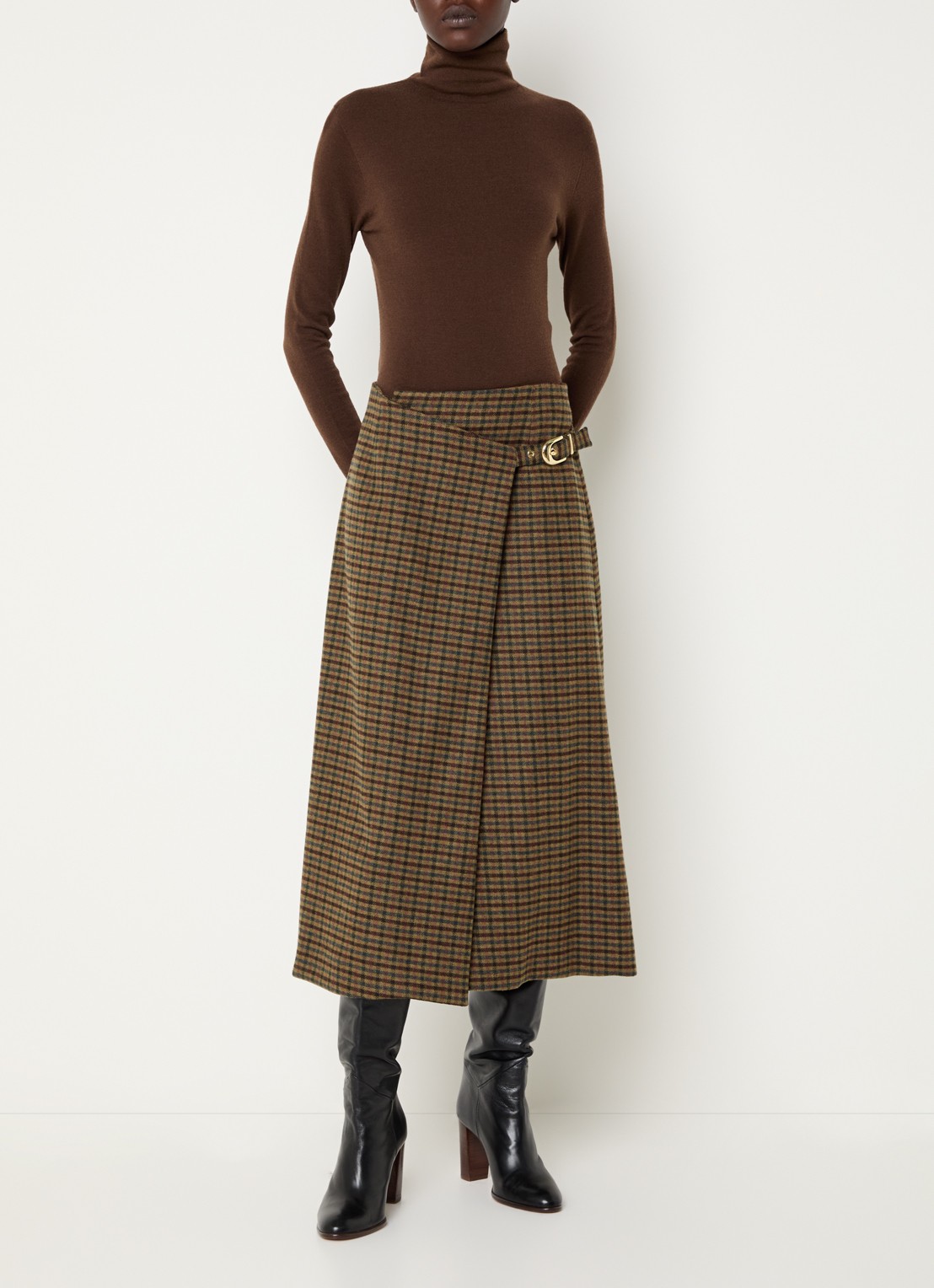 Claudie Pierlot Maxi rok met ruitdessin - voorkant 3 camel