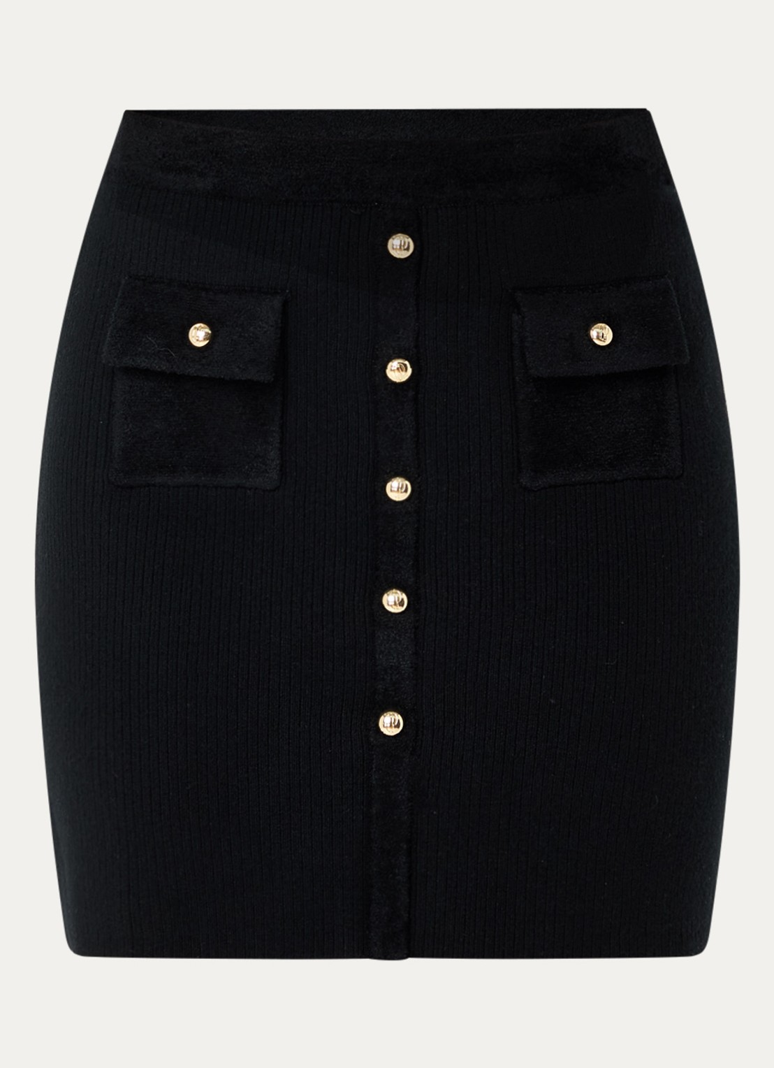 Claudie Pierlot Maxine ribgebreide minirok in wolblend met opgestikte zakken - voorkant 2 zwart