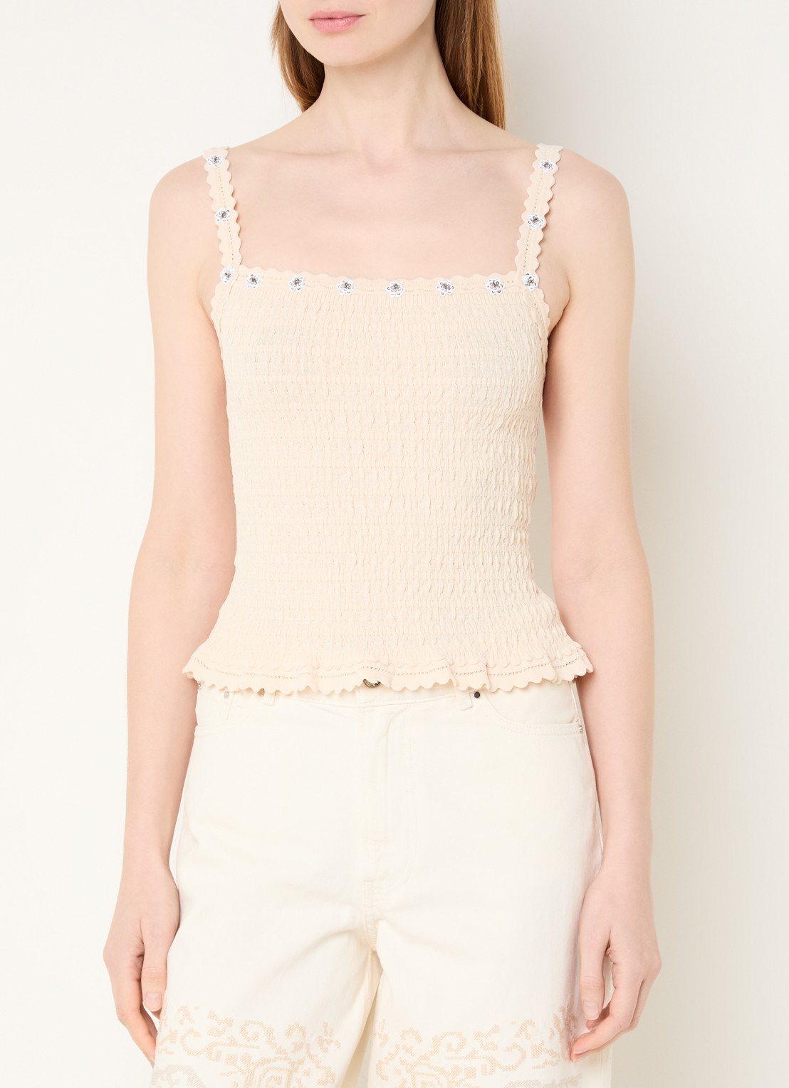 Claudie Pierlot Melody top met structuur en pailletten - detail 4 creme