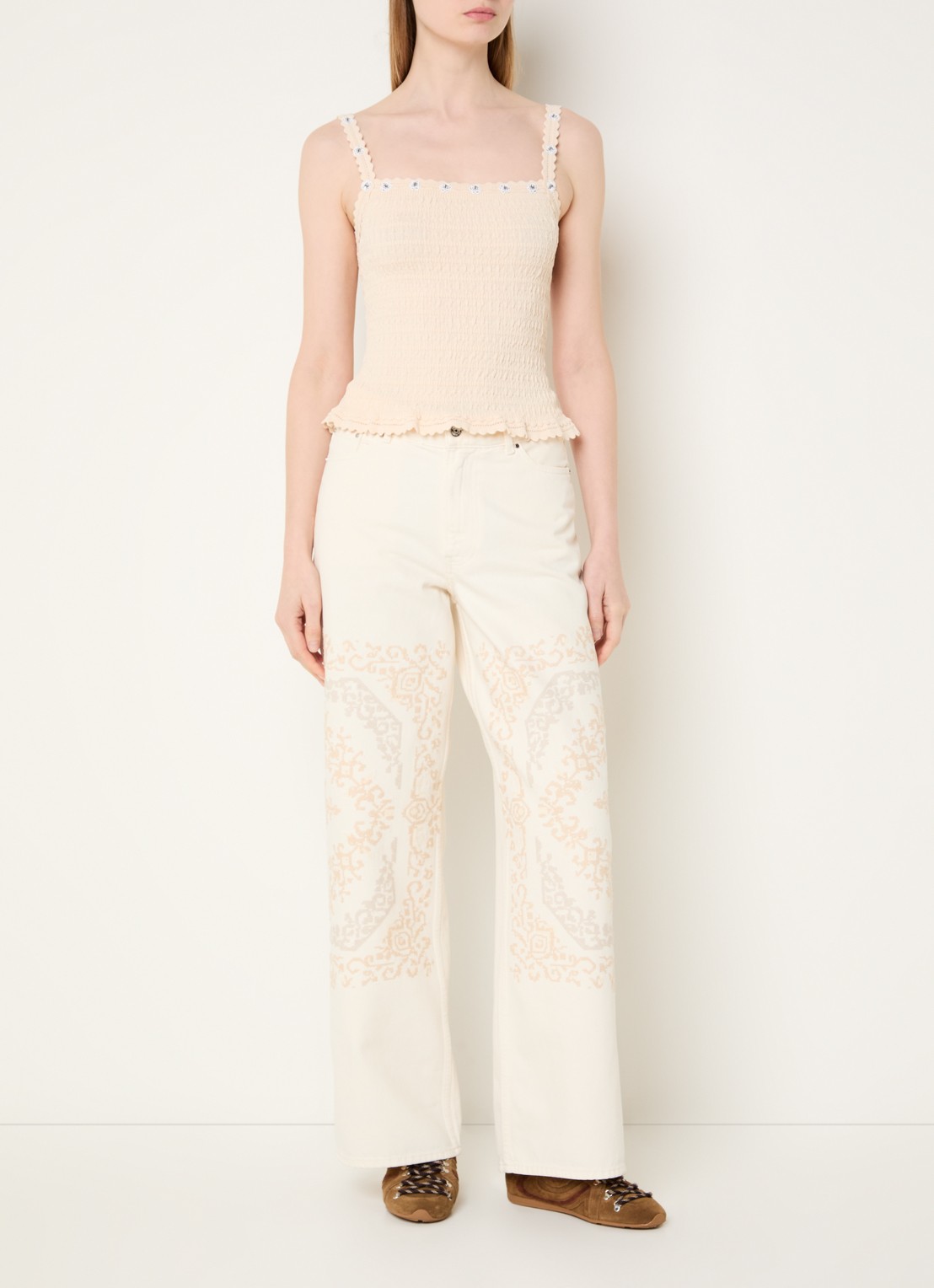 Claudie Pierlot Melody top met structuur en pailletten - voorkant 2 creme