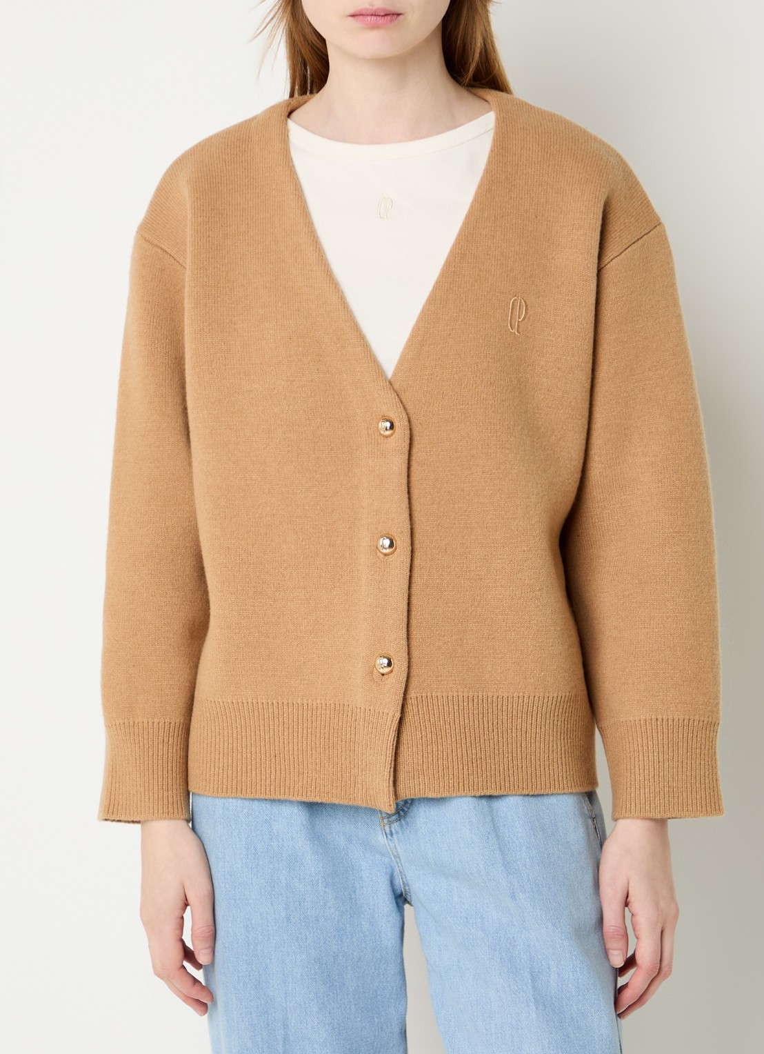 Claudie Pierlot Messina fijngebreid vest in wolblend met logoborduring - detail 3 camel