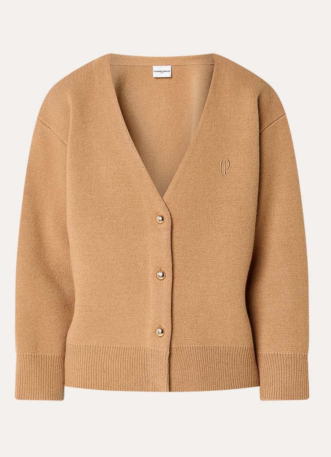 Claudie Pierlot Messina fijngebreid vest in wolblend met logoborduring - voorkant camel
