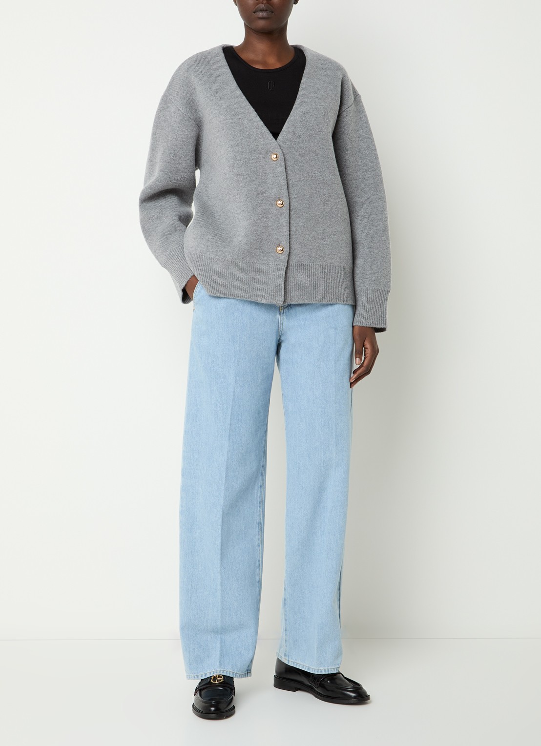 Claudie Pierlot Messina fijngebreid vest in wolblend met logoborduring - voorkant 2 grijs