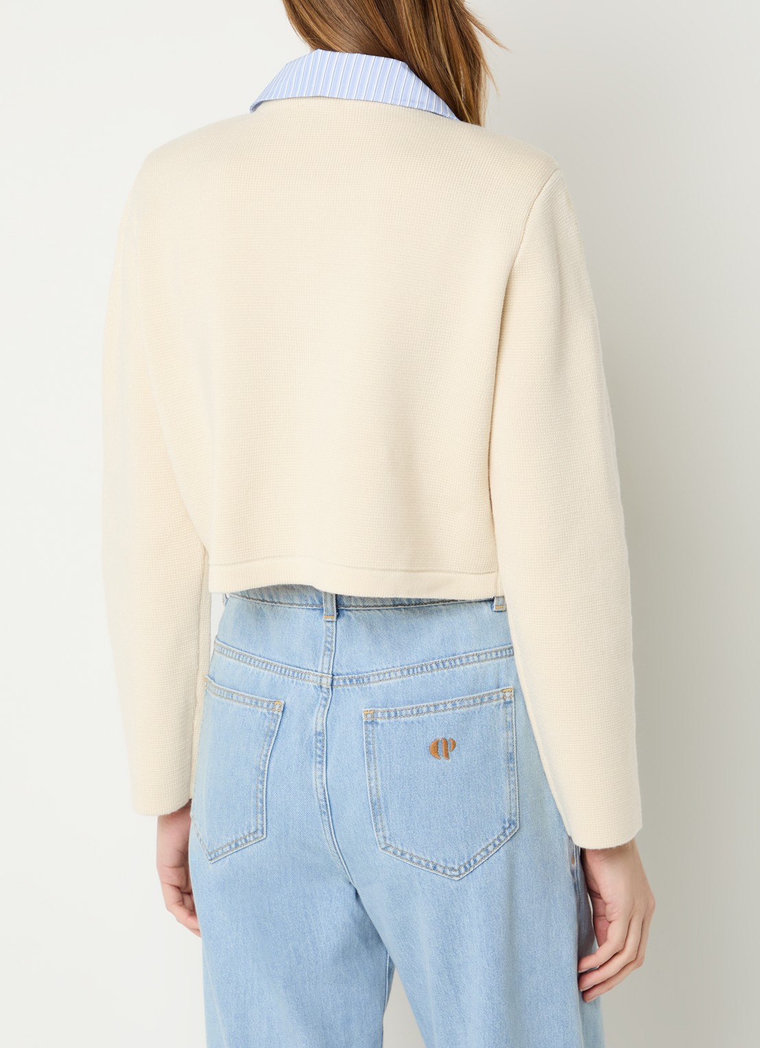 Claudie Pierlot Michalsummer cropped vest van wol met afneembare kraag - achterkant 2 gebroken wit