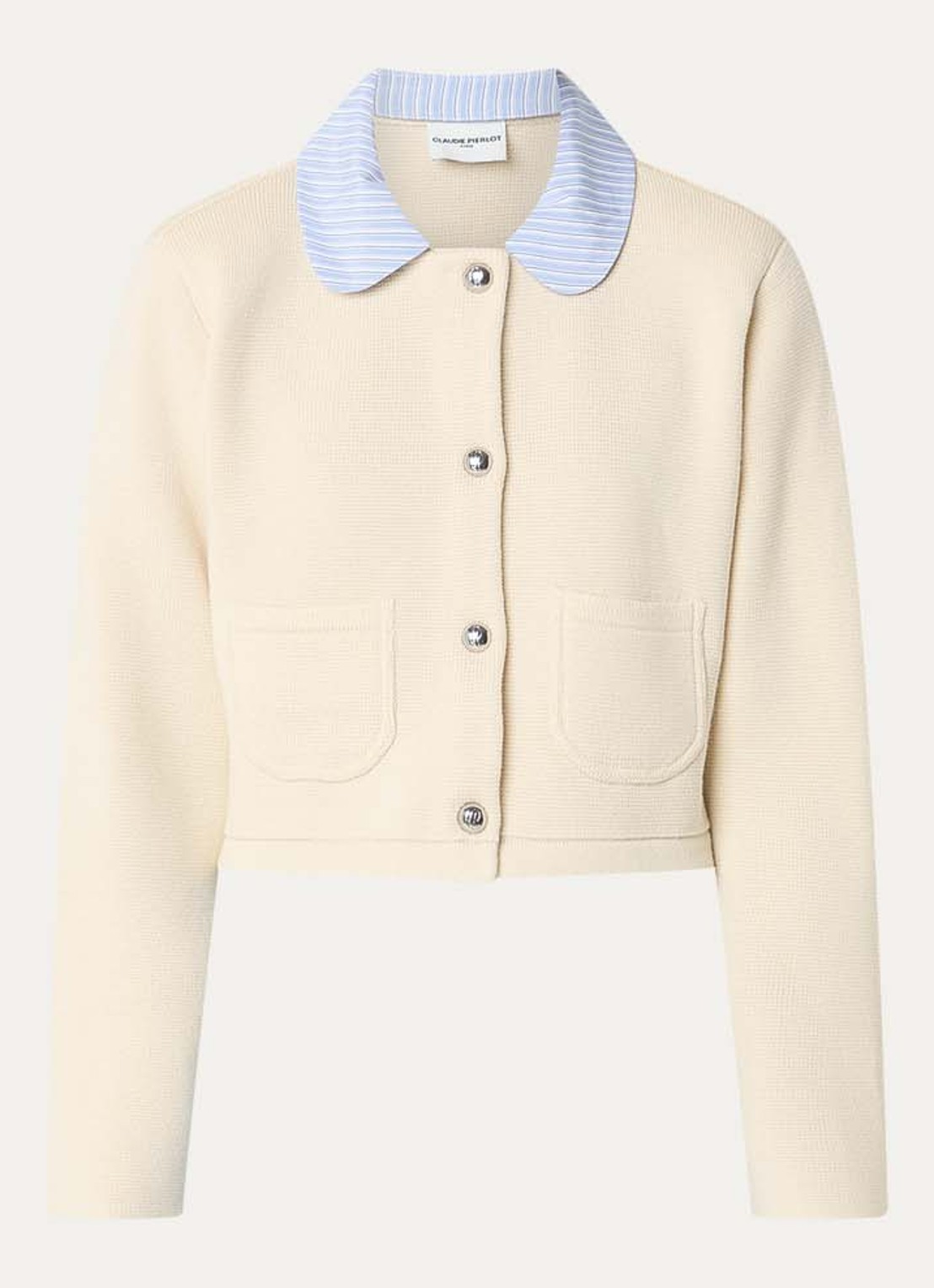 Claudie Pierlot Michalsummer cropped vest van wol met afneembare kraag - voorkant 3 gebroken wit