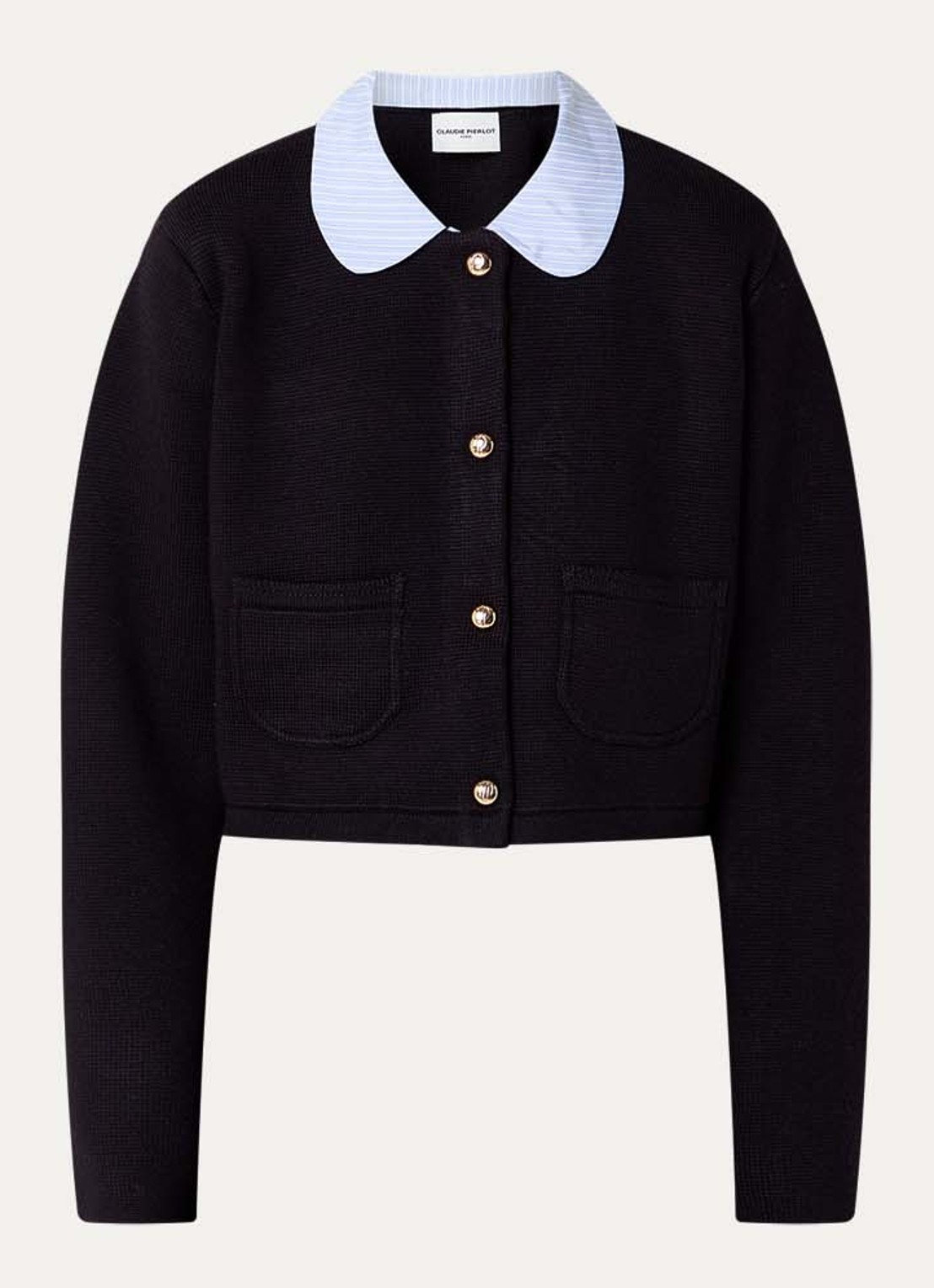 Claudie Pierlot Michalsummer cropped vest van wol met afneembare kraag - voorkant 2 donkerblauw