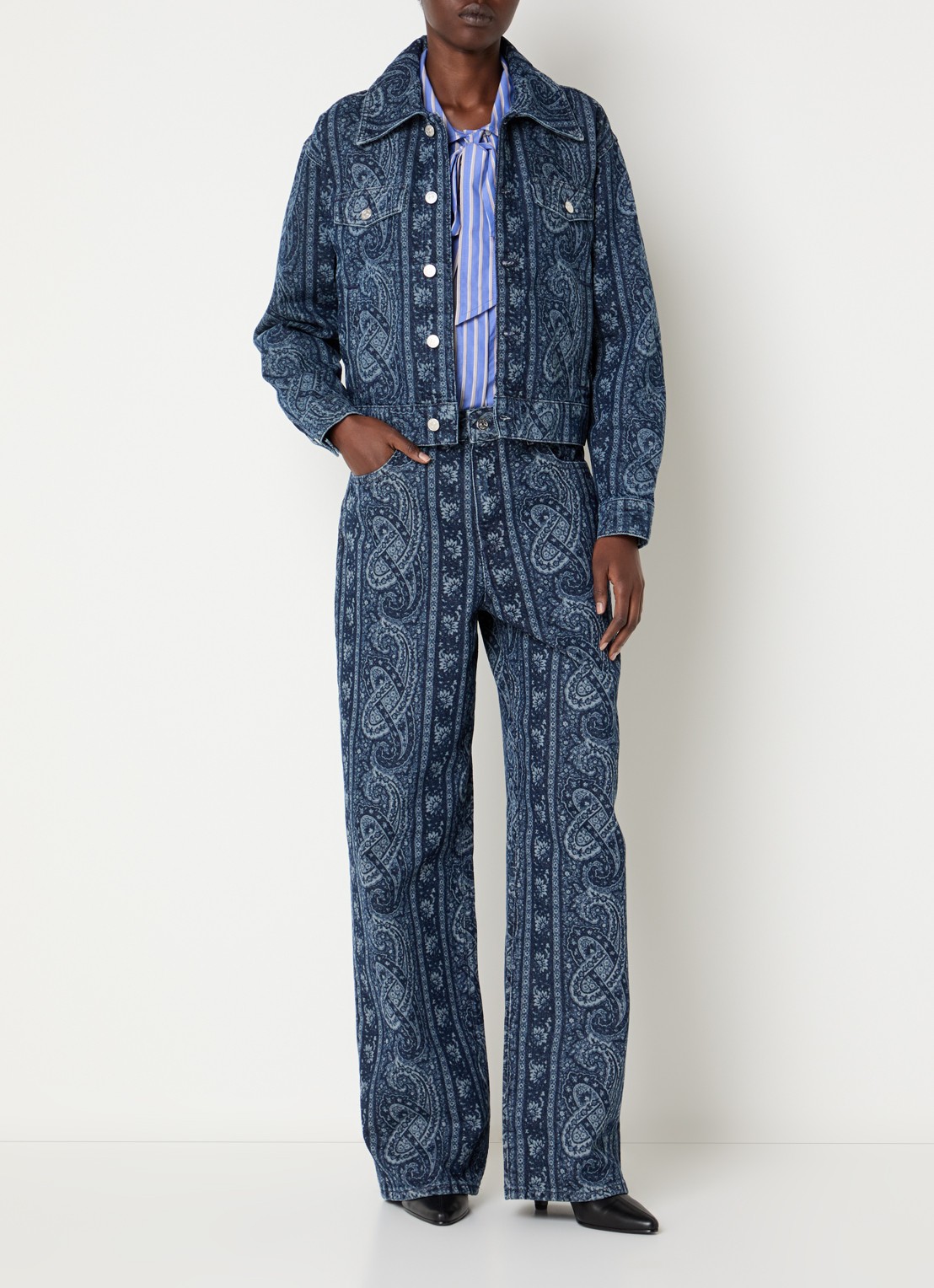 Claudie Pierlot Mid waist straight leg jeans met print - voorkant 2 indigo