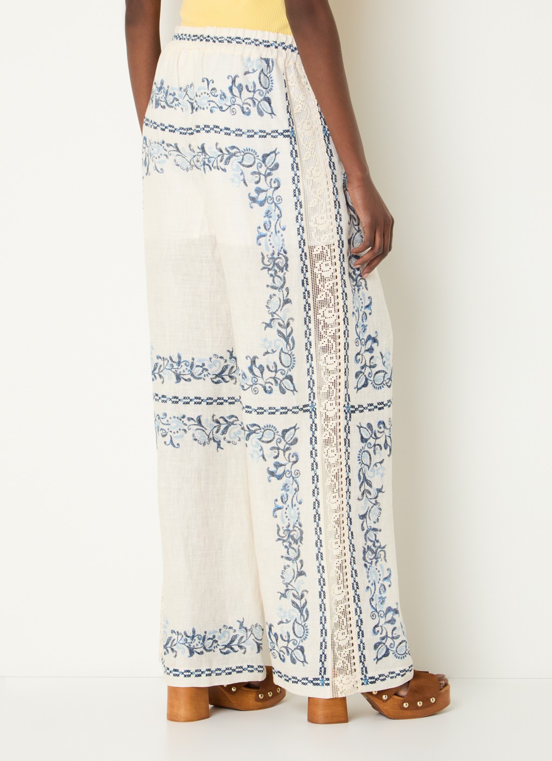 Claudie Pierlot Mid waist wide fit palazzo broek met steekzakken en details van kant - achterkant 4 creme