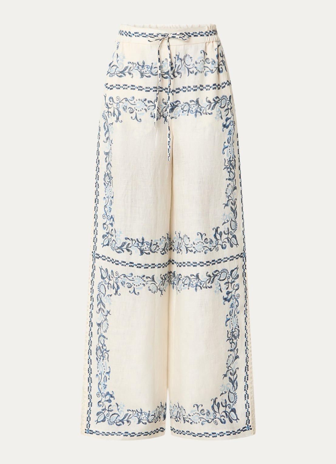 Claudie Pierlot Mid waist wide fit palazzo broek met steekzakken en details van kant - voorkant creme