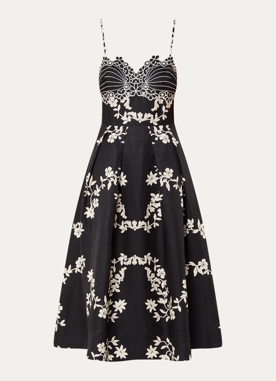 Claudie Pierlot Midi jurk met bloemenprint en borduring - voorkant 2 zwart