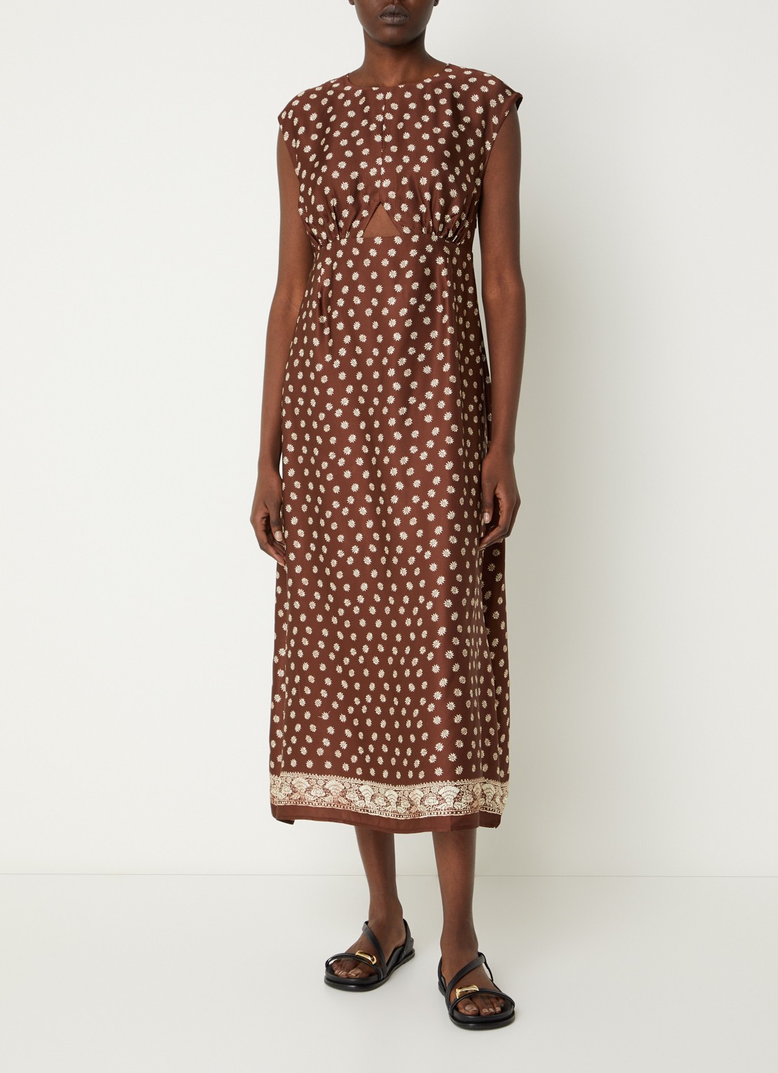 Claudie Pierlot Midi jurk met bloemenprint en cut-out detail - detail 2 bruin