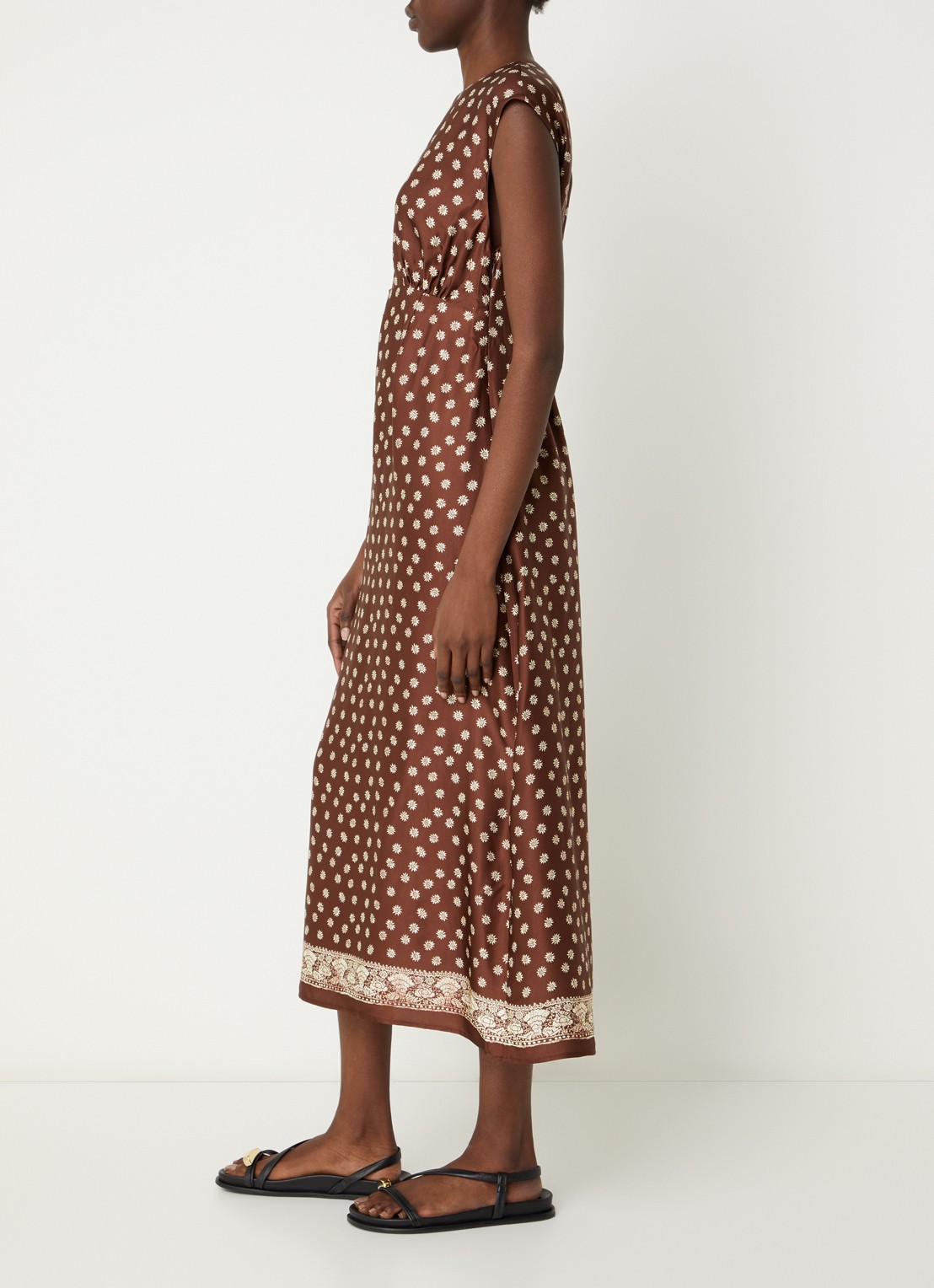 Claudie Pierlot Midi jurk met bloemenprint en cut-out detail - voorkant 4 bruin
