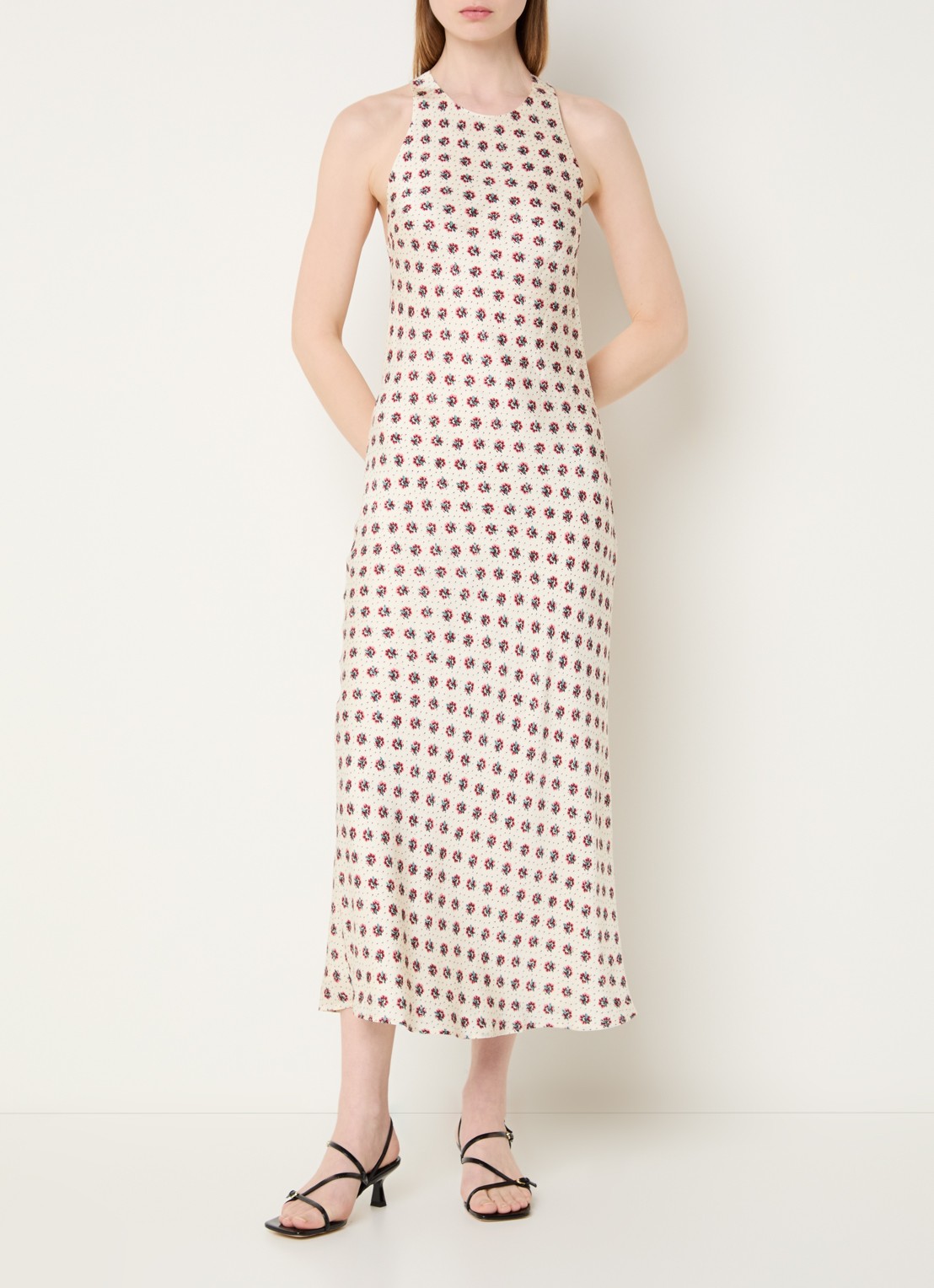 Claudie Pierlot Midi jurk met bloemenprint - detail 4 gebroken wit