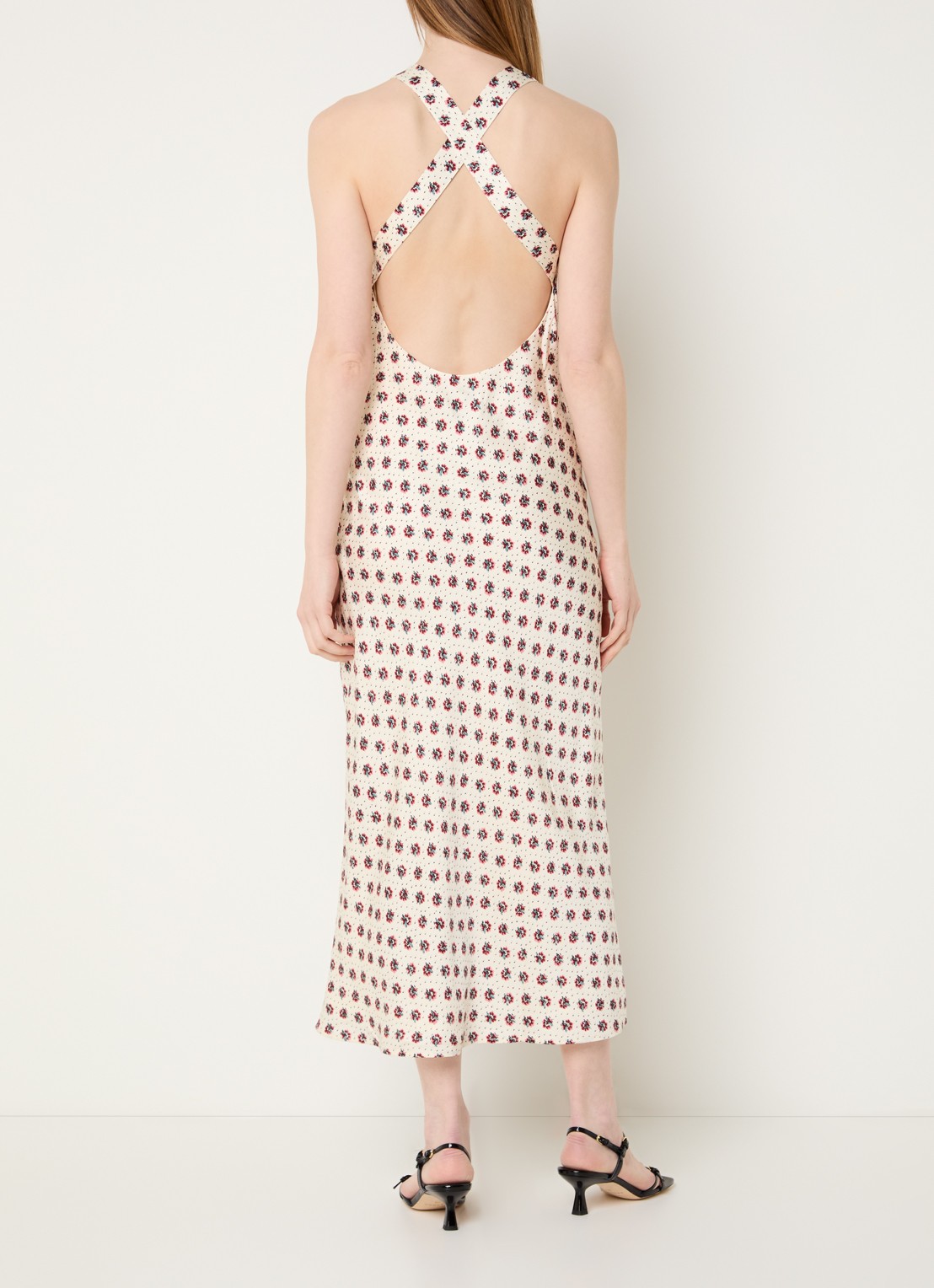 Claudie Pierlot Midi jurk met bloemenprint - voorkant 3 gebroken wit